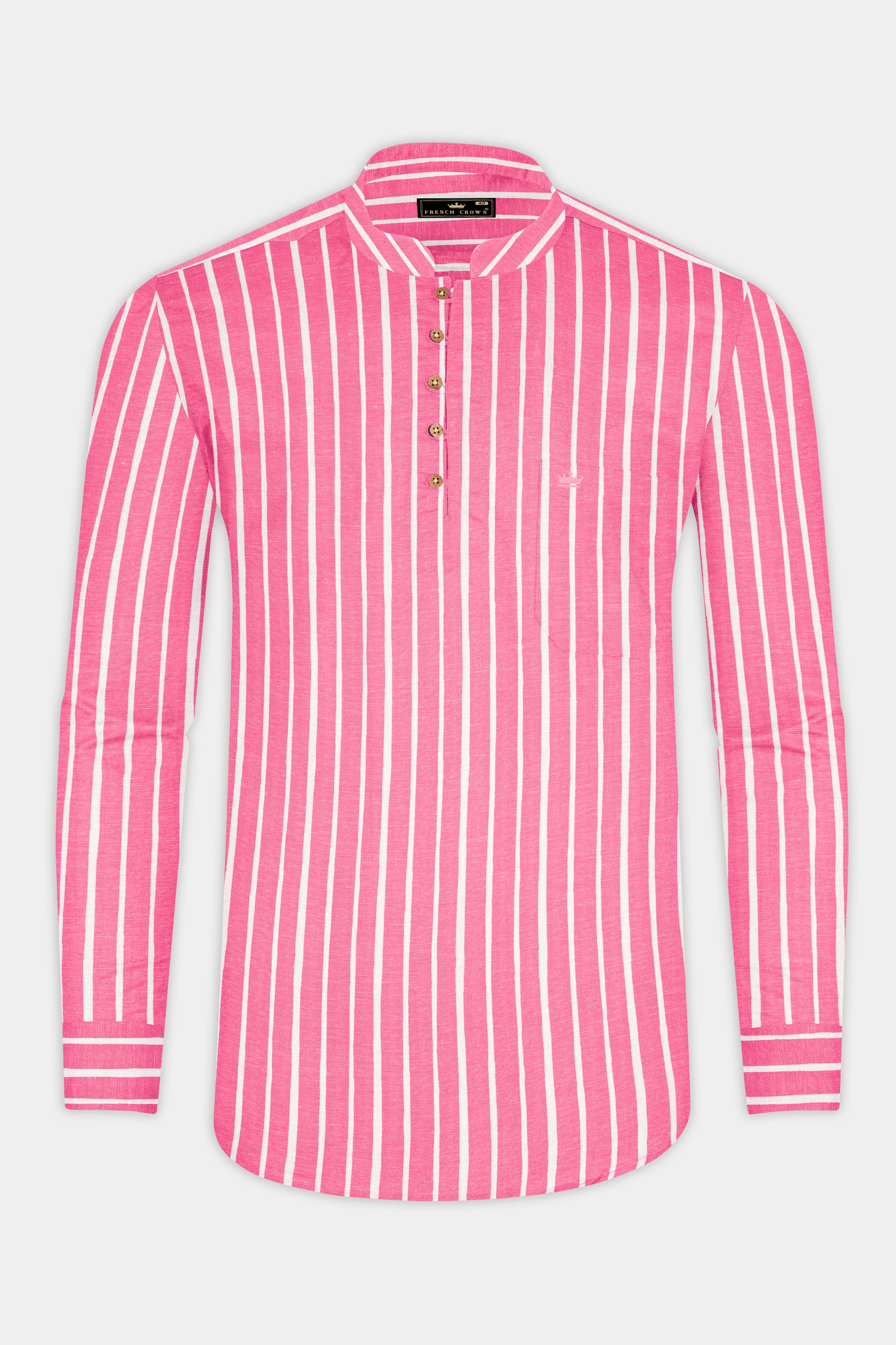 Brink Pink with White Striped Premium Tencel Kurta Shirt