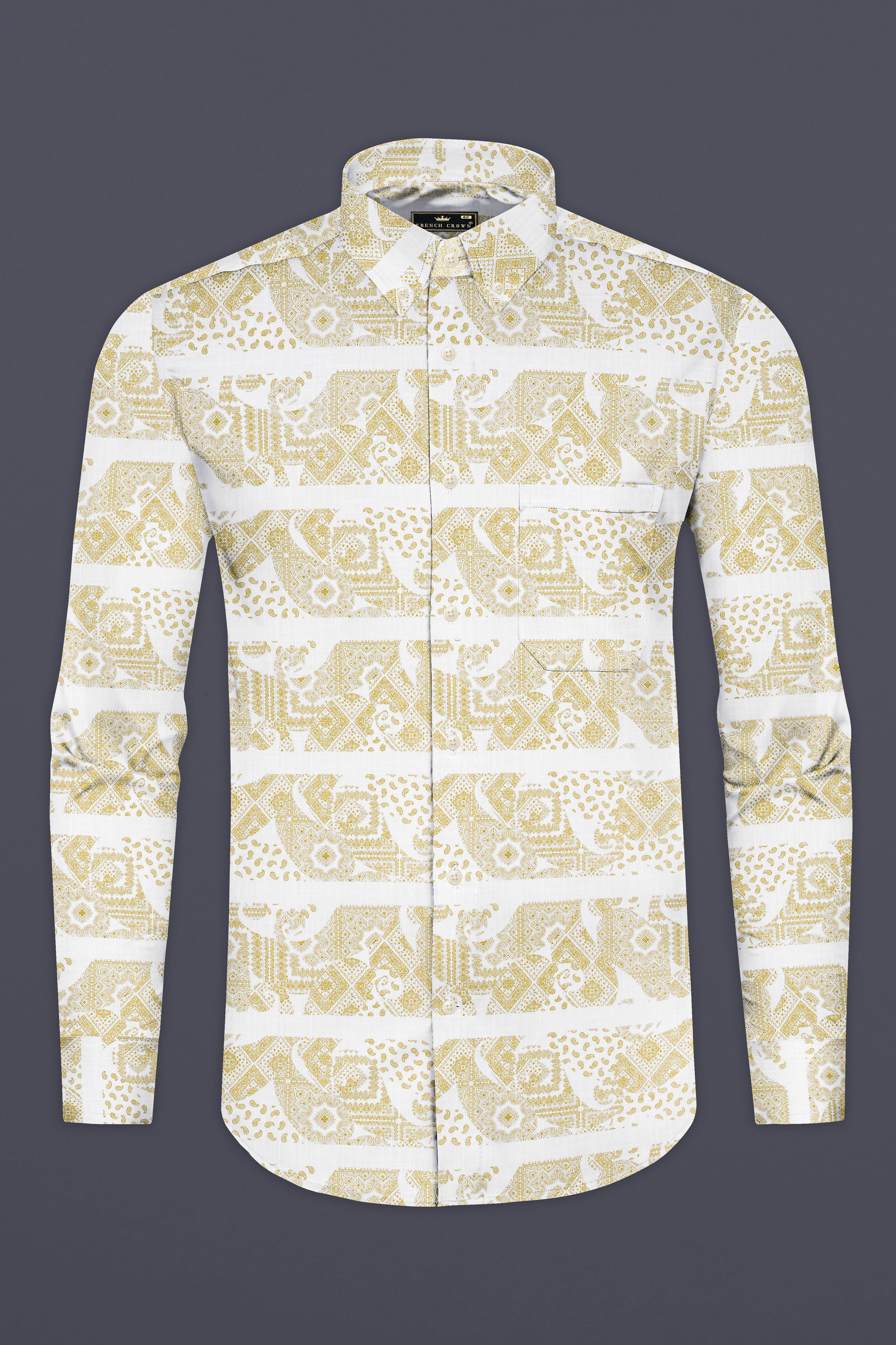 Bright White with Ancient art Inspired Print Luxurious Linen Shirt