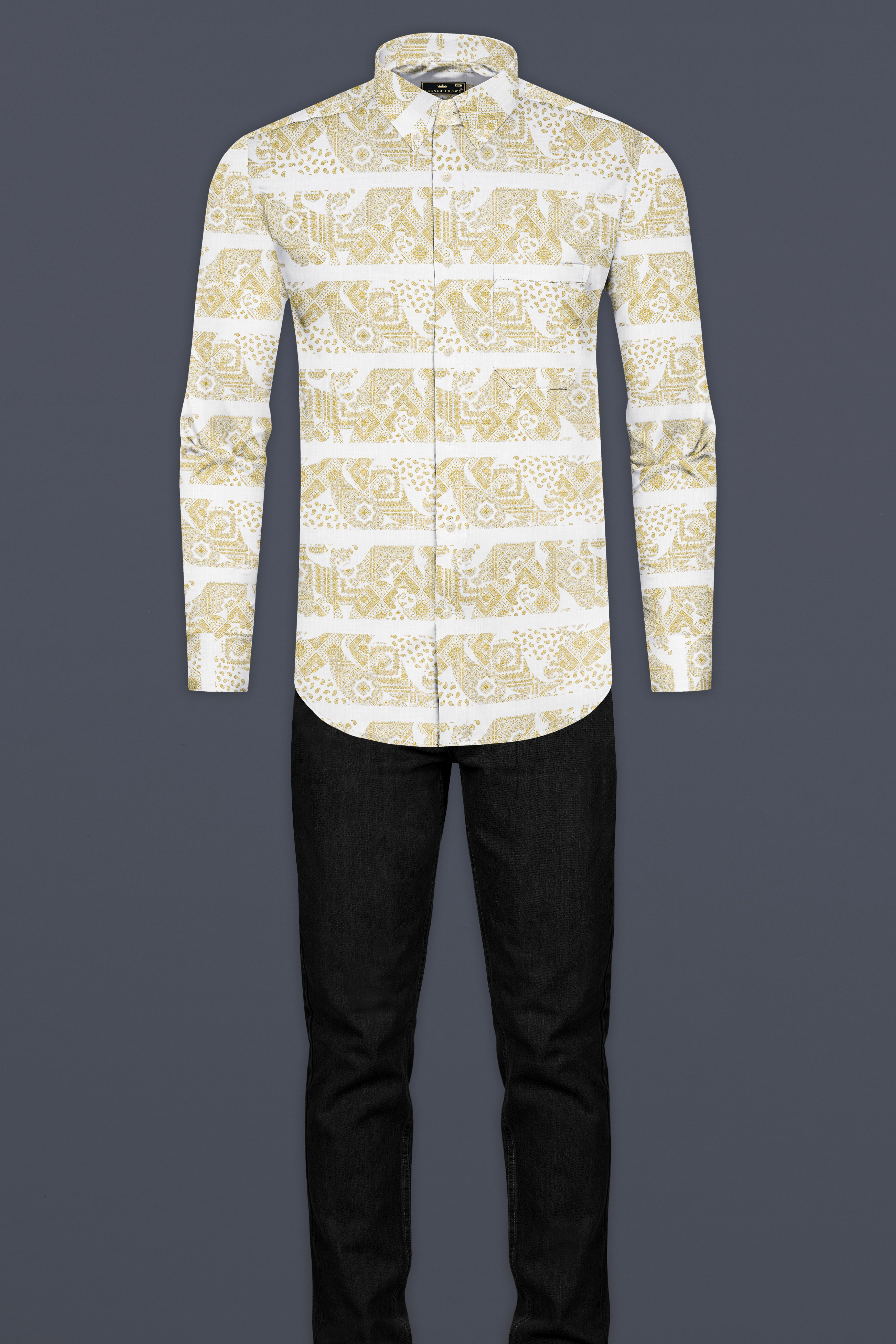 Bright White with Ancient art Inspired Print Luxurious Linen Shirt