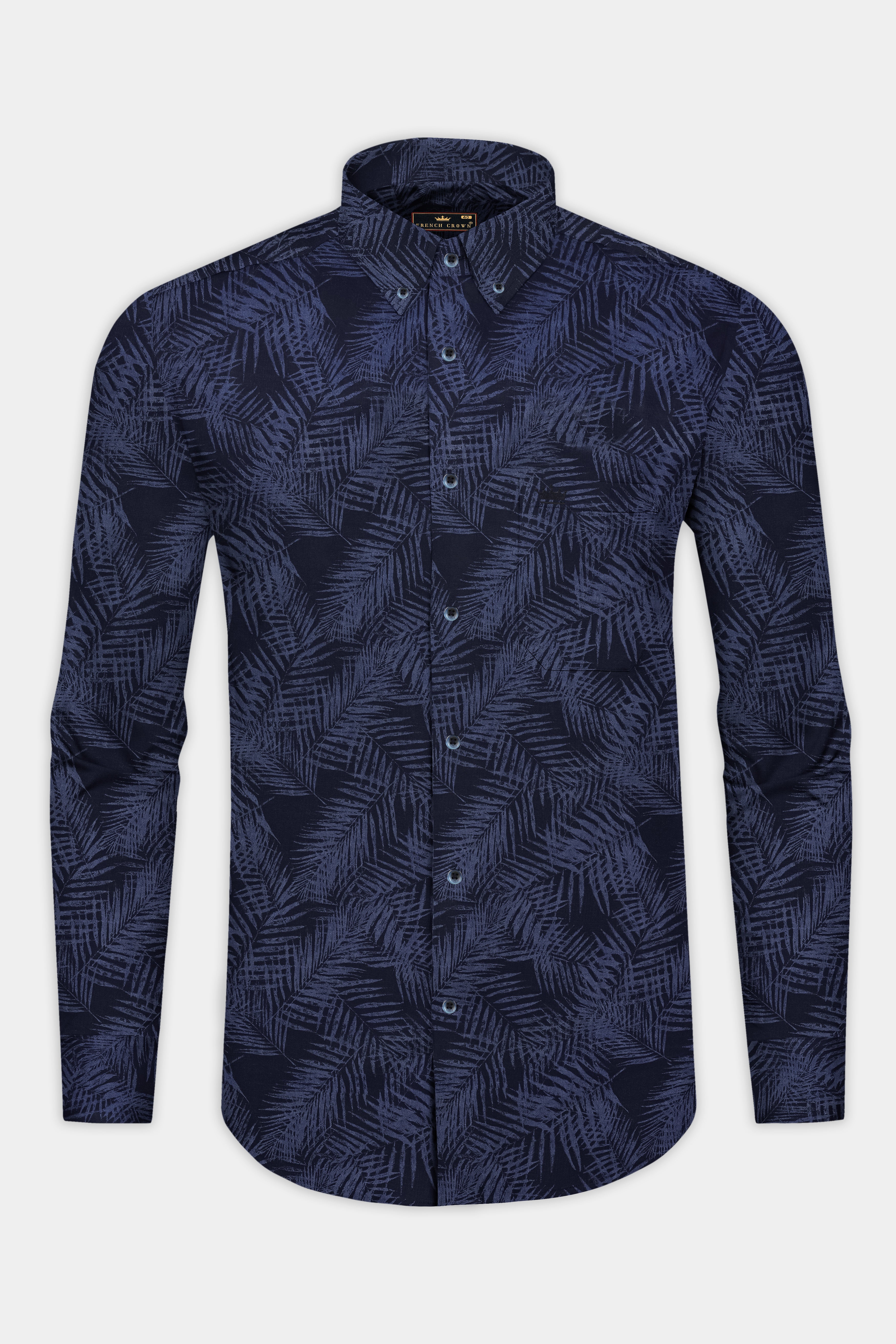 Tuna Gray Leaves Printed Denim Shirt