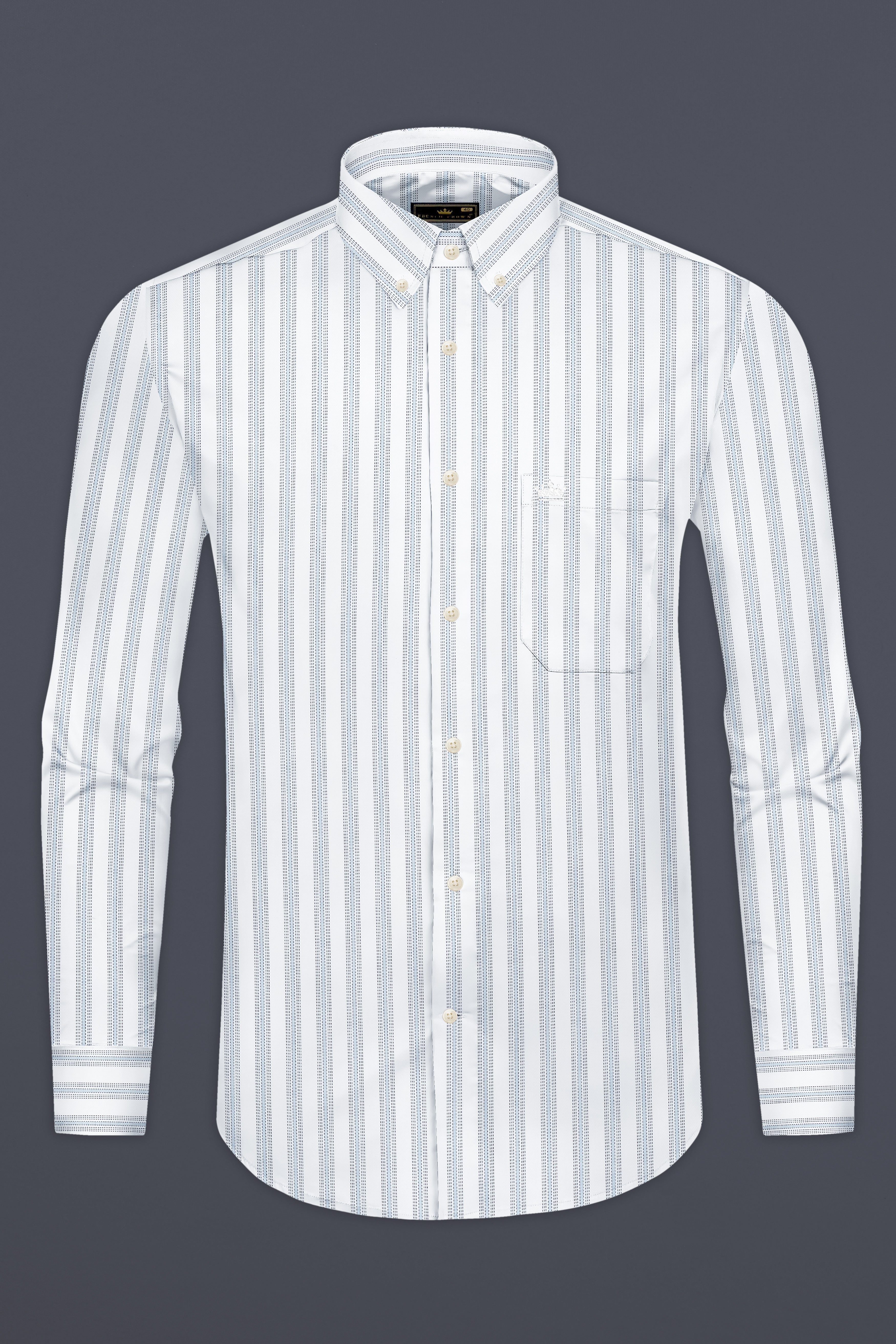 Bright White Multicolour Striped Dobby Textured Premium Giza Cotton Shirt