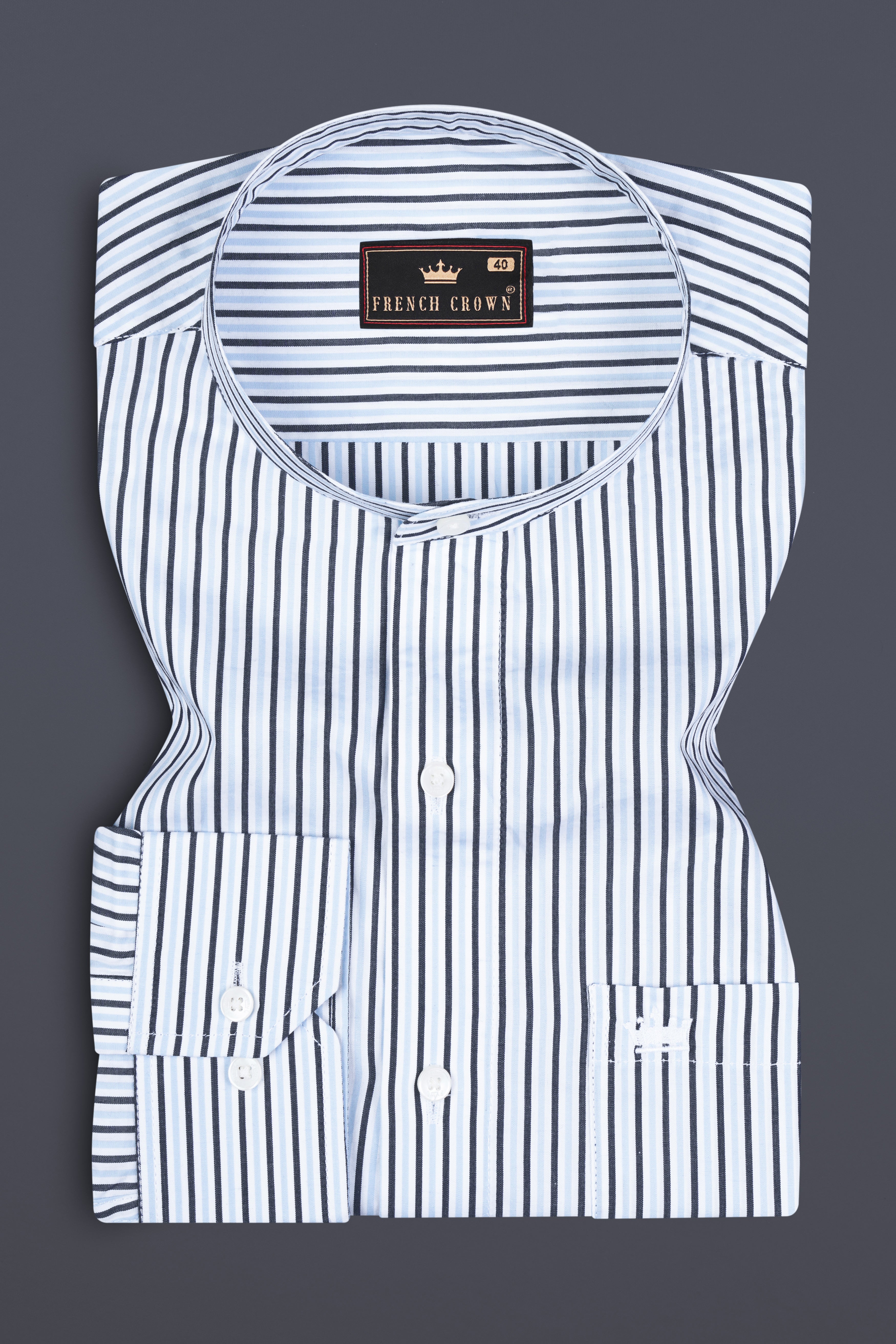 Periwinkle Blue Striped Premium Cotton Shirt