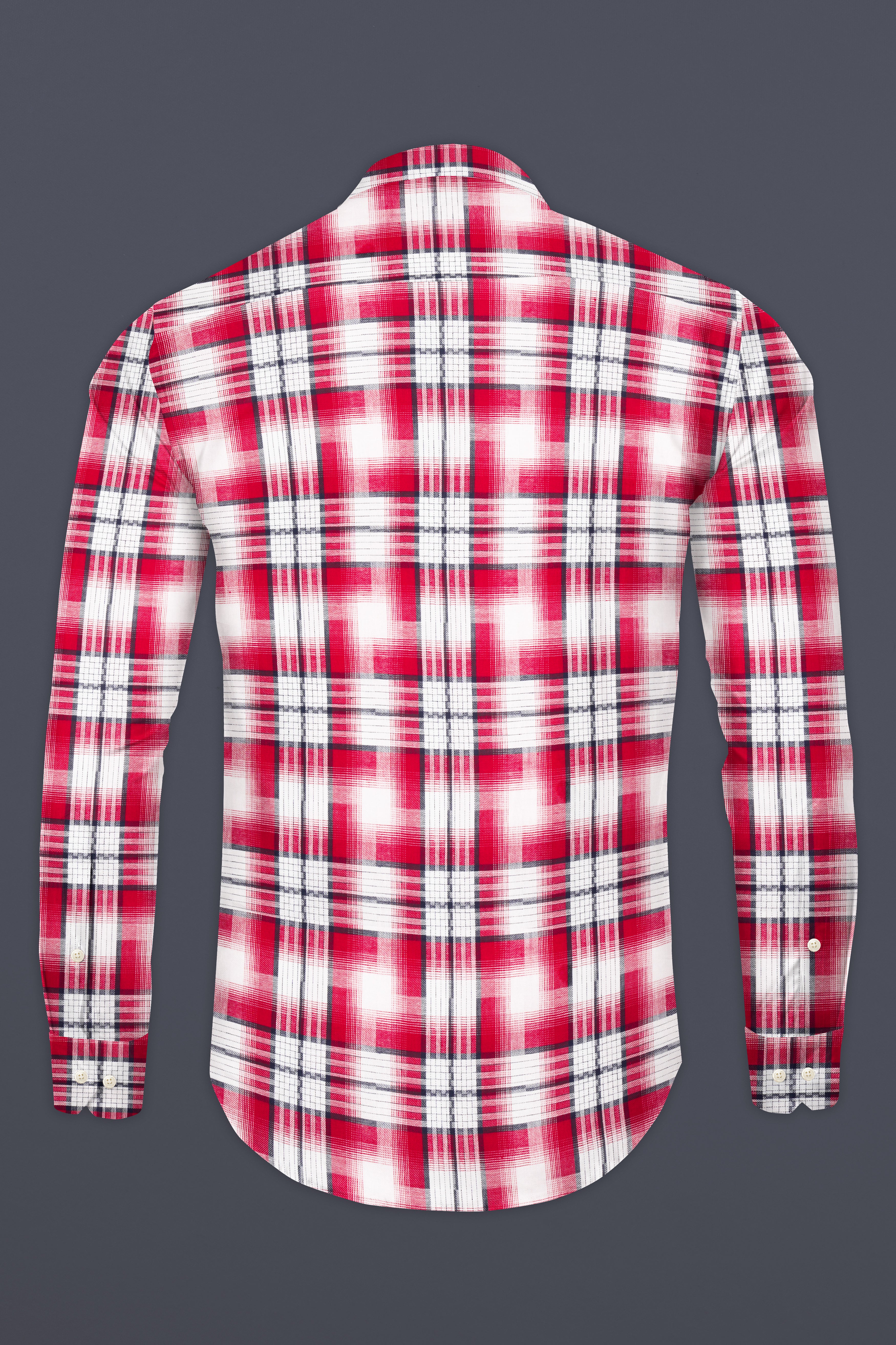 Bright White and Scarlet Red Plaid Twill Premium Cotton Shirt