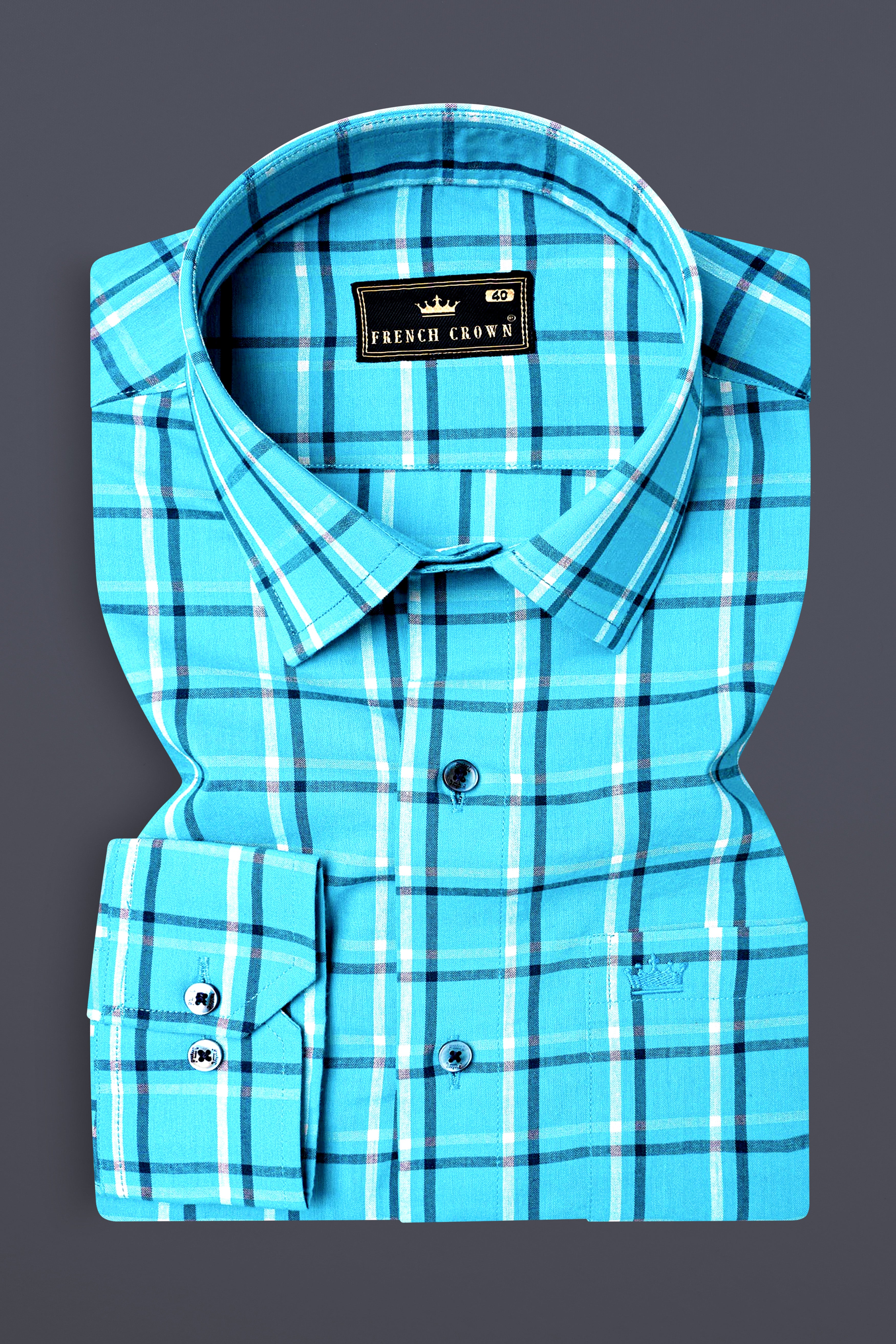 Jellyfish Blue with white Checkered Premium Cotton Shirt