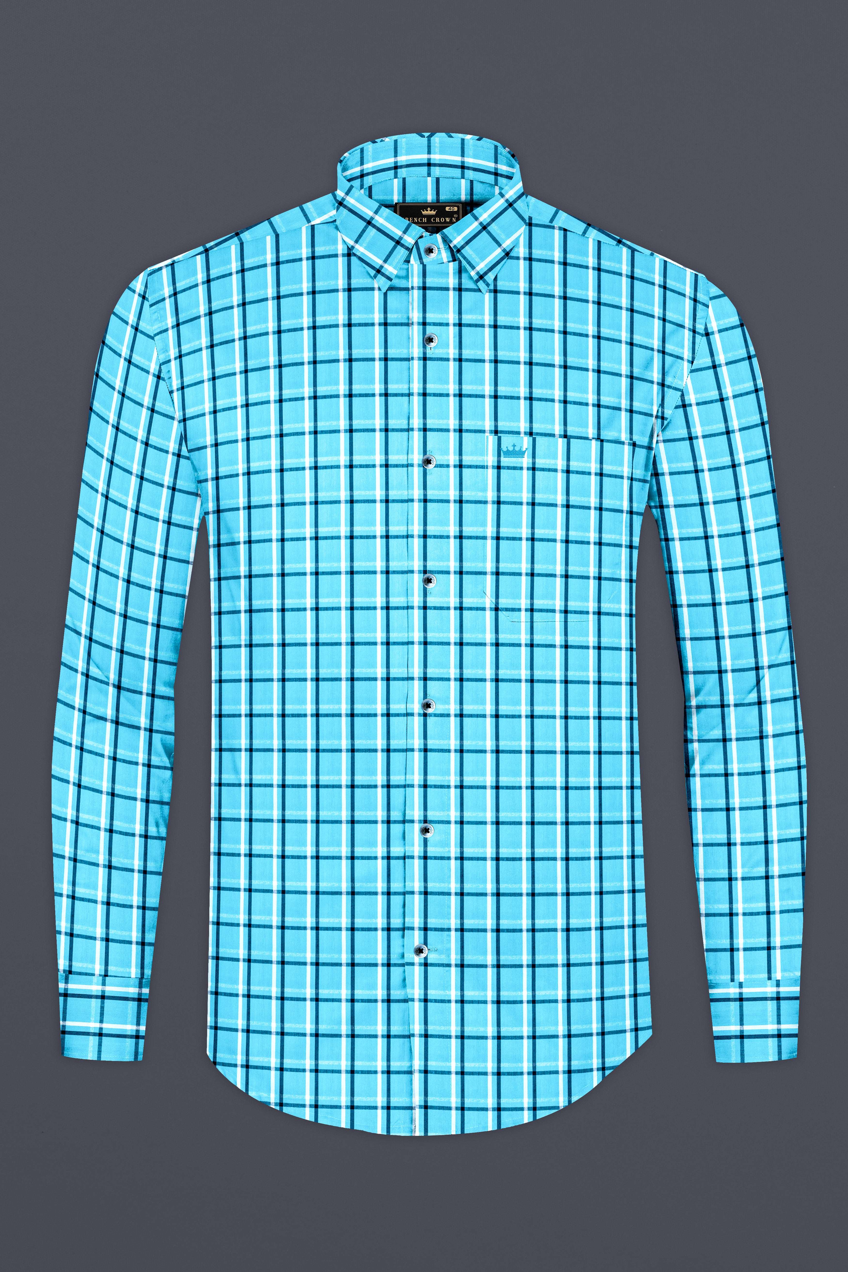 Jellyfish Blue with white Checkered Premium Cotton Shirt