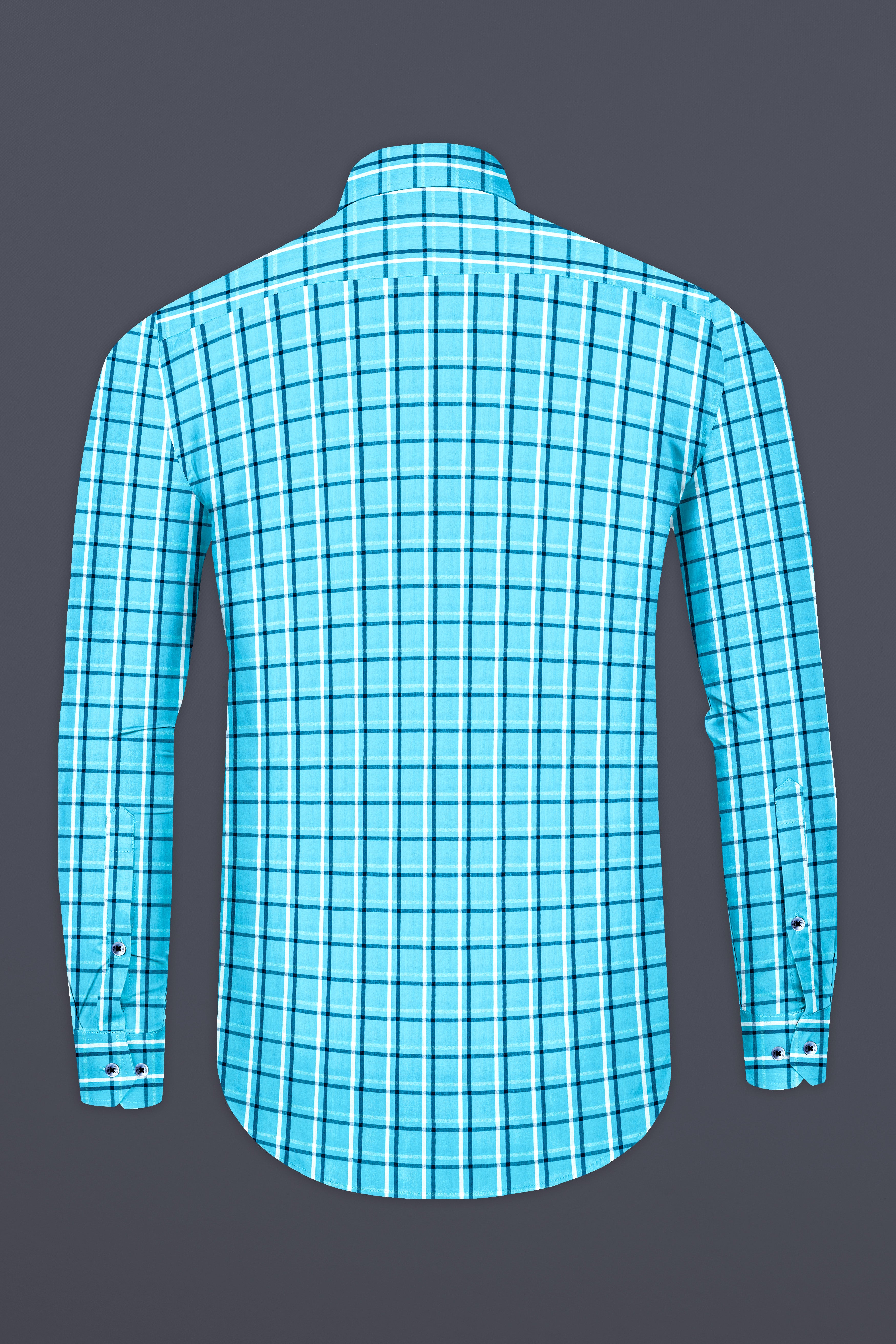 Jellyfish Blue with white Checkered Premium Cotton Shirt