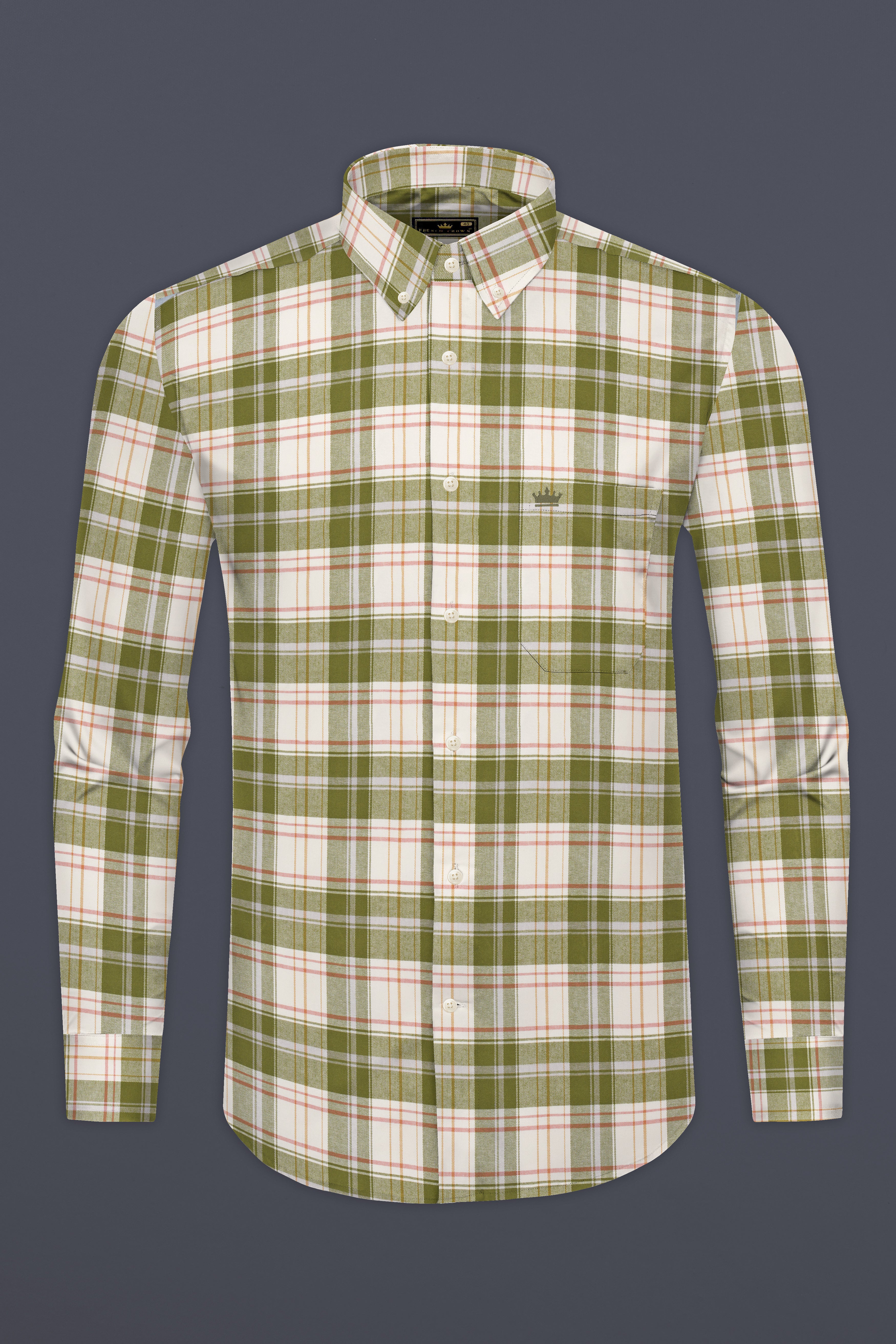 Moccasin Green and White Plaid Flannel Shirt