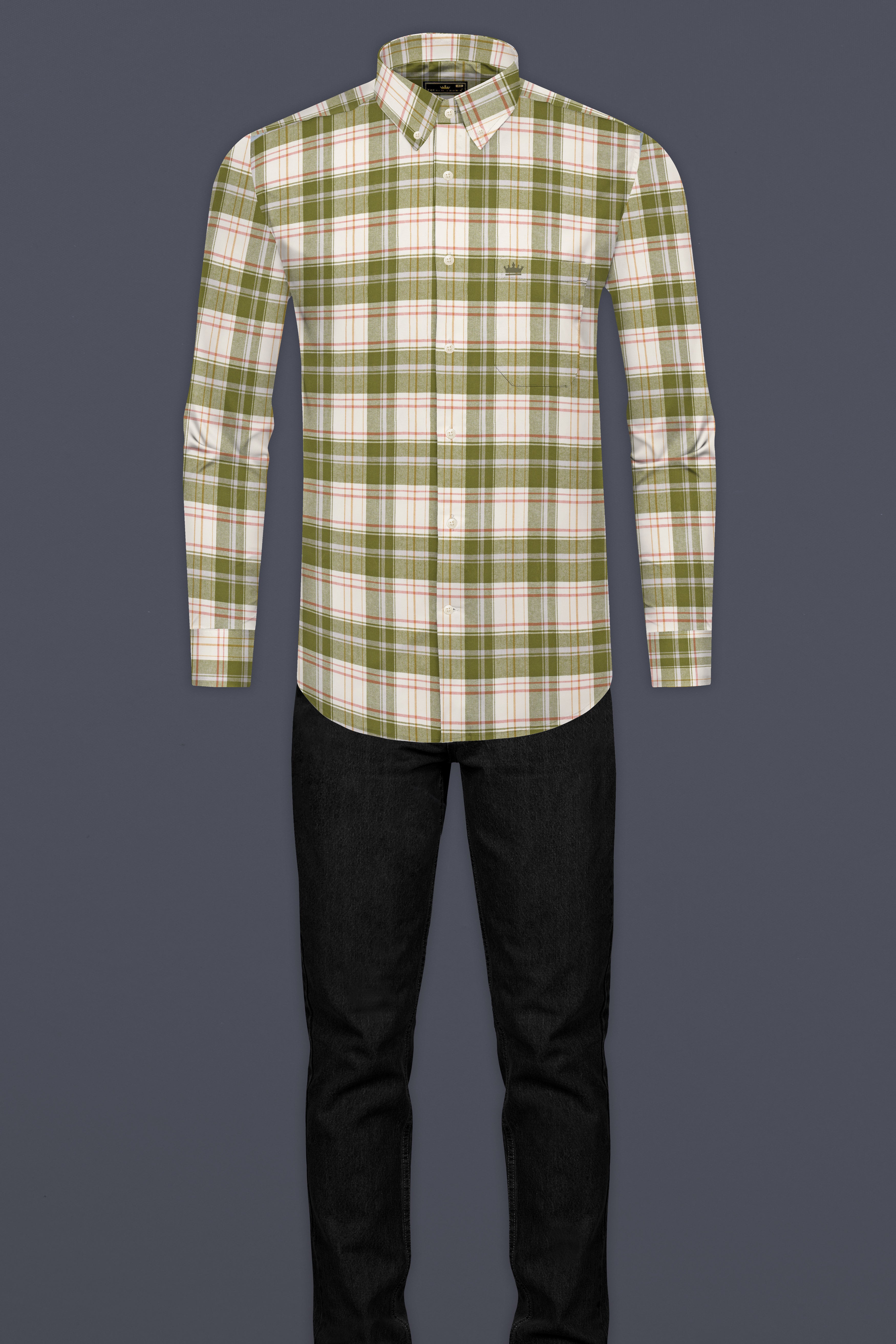 Moccasin Green and White Plaid Flannel Shirt