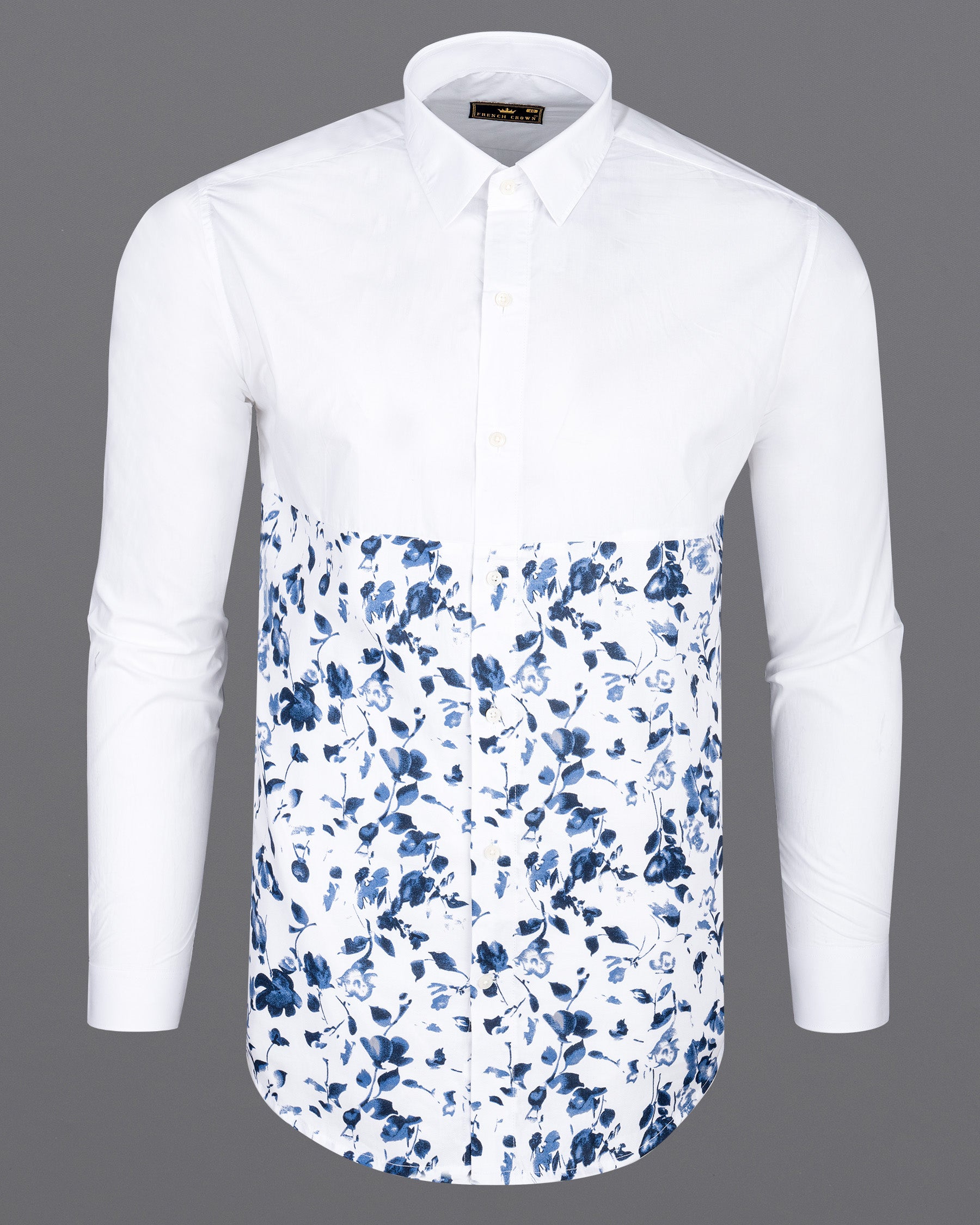 White and Cloud Burst Leaves Printed Premium Cotton Shirt