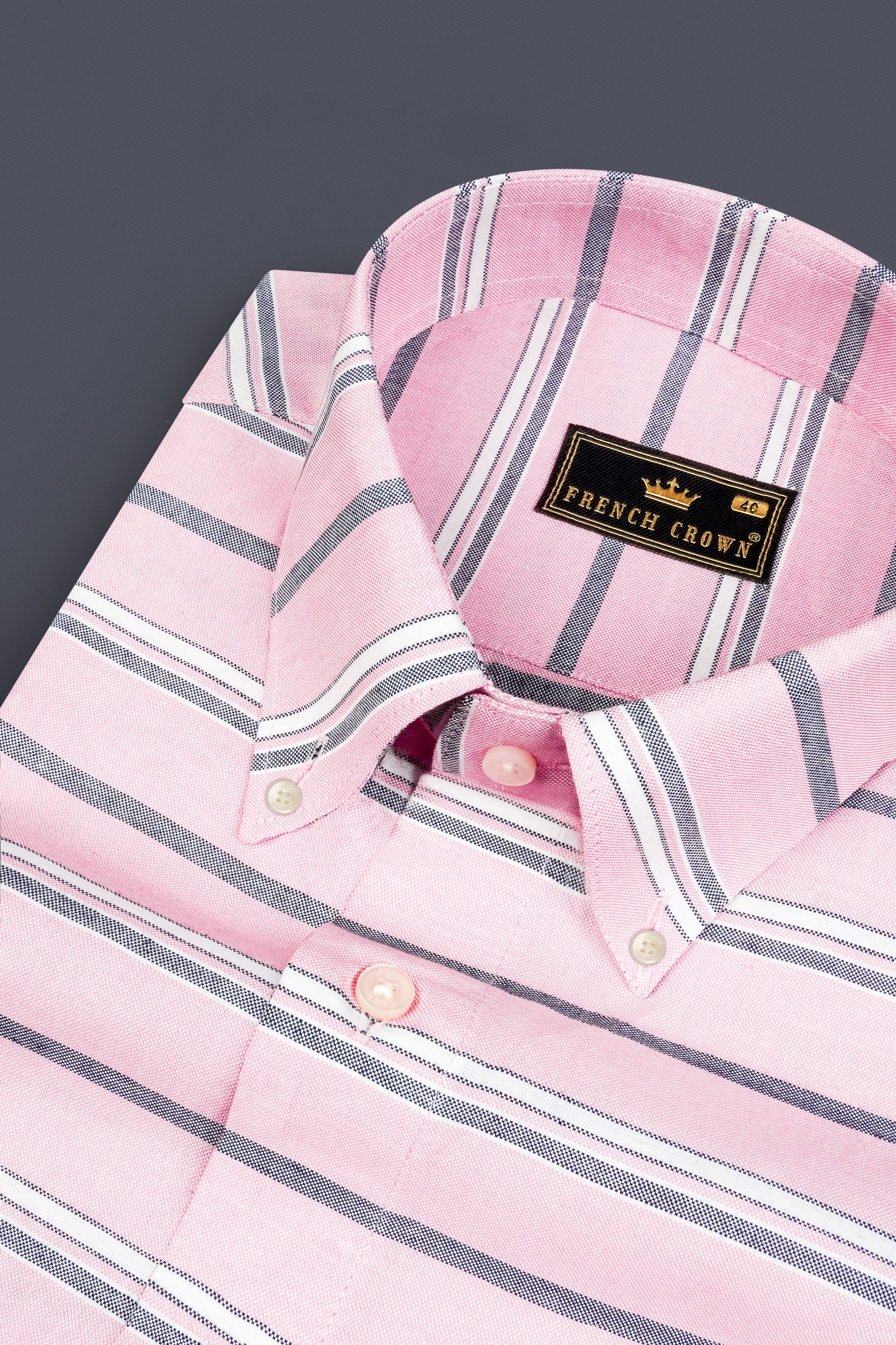 Kawaii Pink and Cadet Grey Striped Oxford Shirt