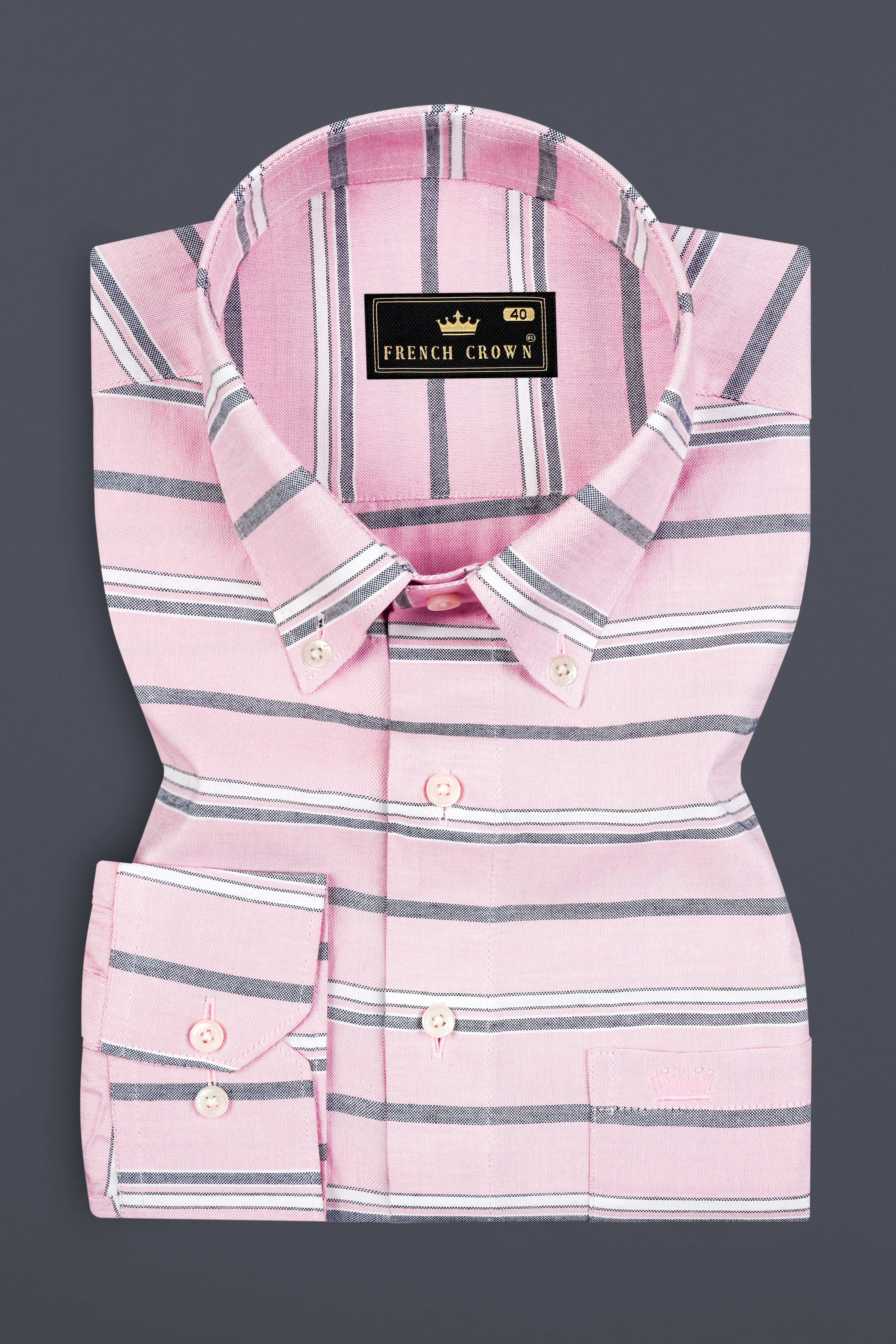 Kawaii Pink and Cadet Grey Striped Oxford Shirt