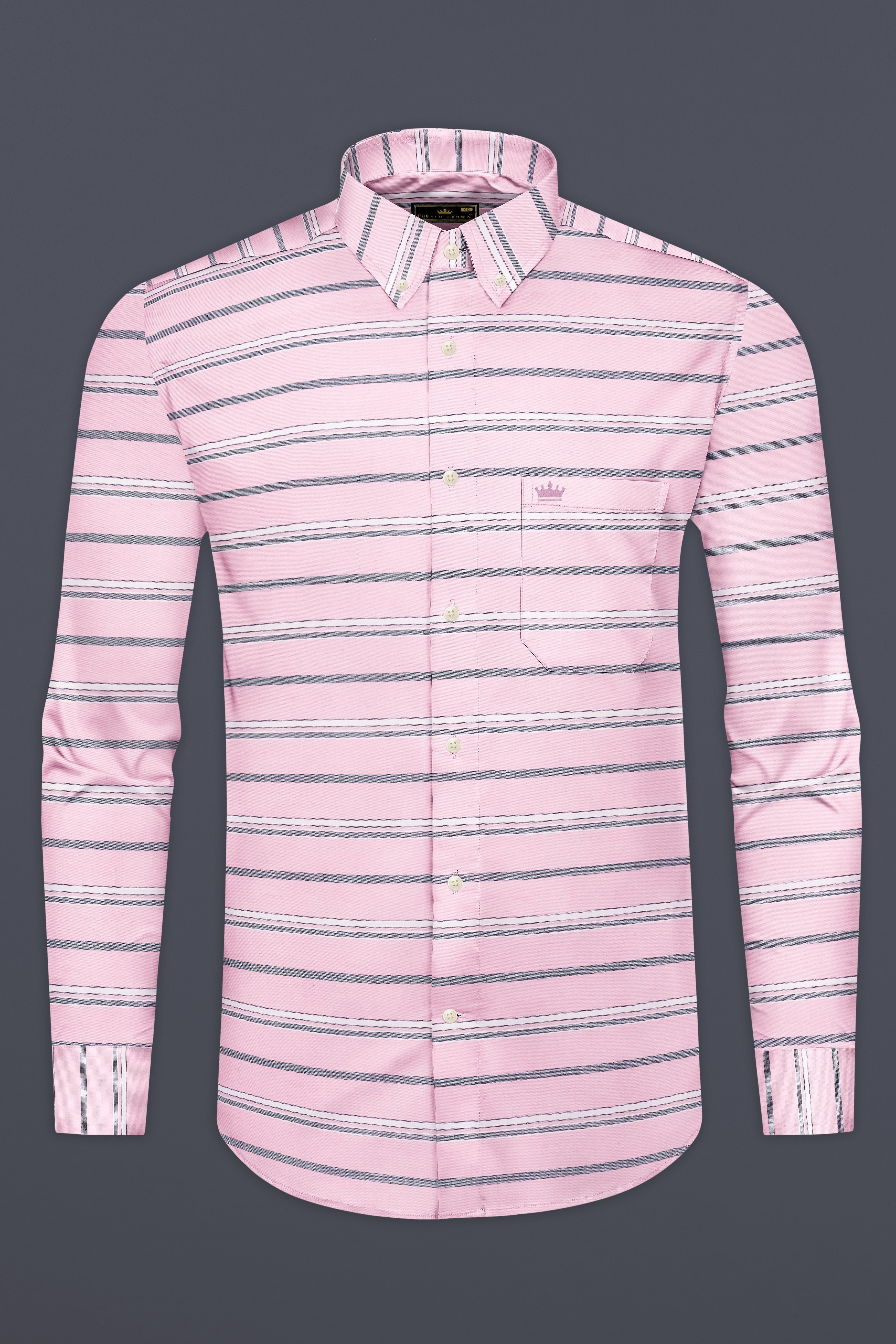 Kawaii Pink and Cadet Grey Striped Oxford Shirt