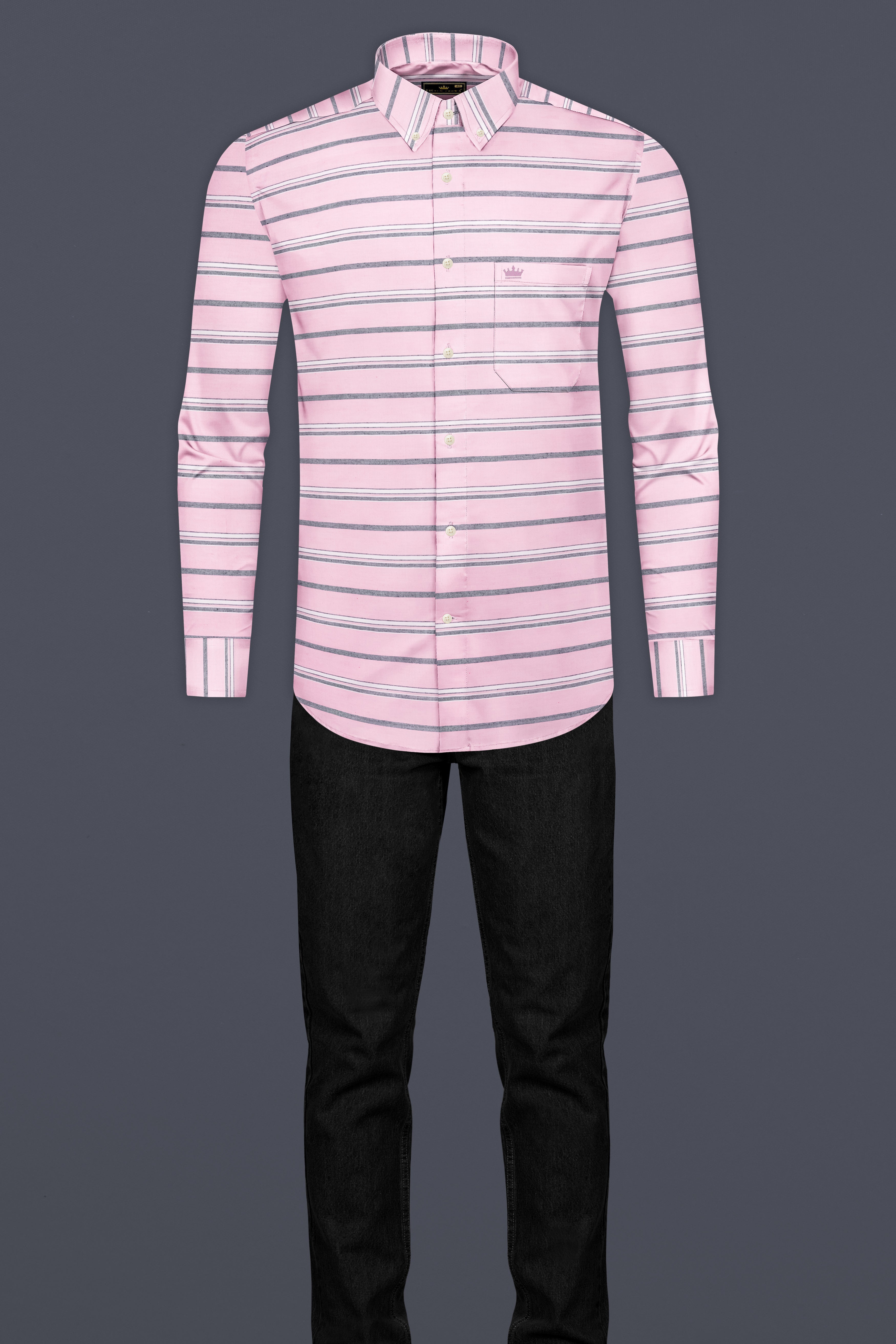 Kawaii Pink and Cadet Grey Striped Oxford Shirt