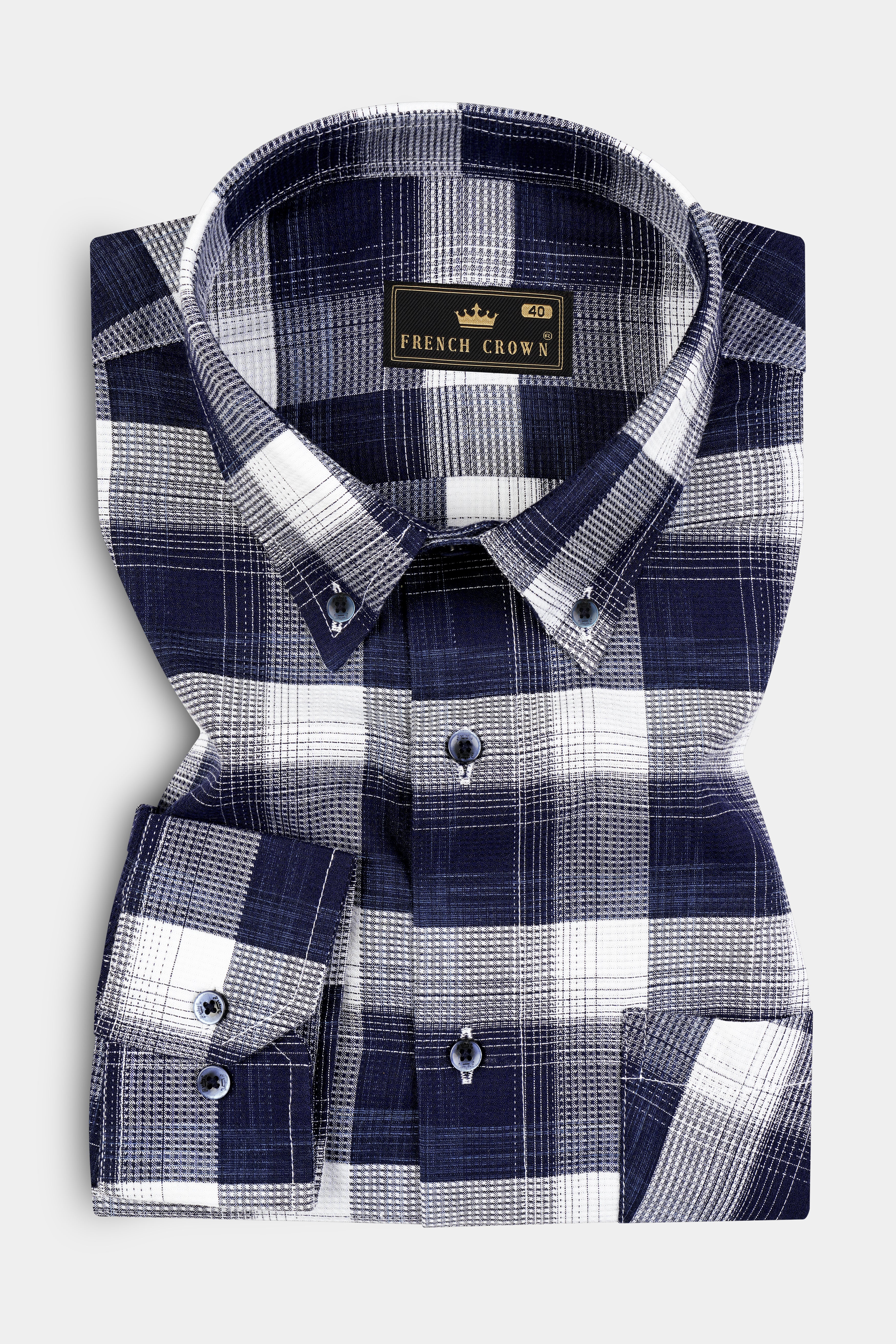 Dusk Blue with white Checkered Dobby Textured Premium Giza Cotton Shirt