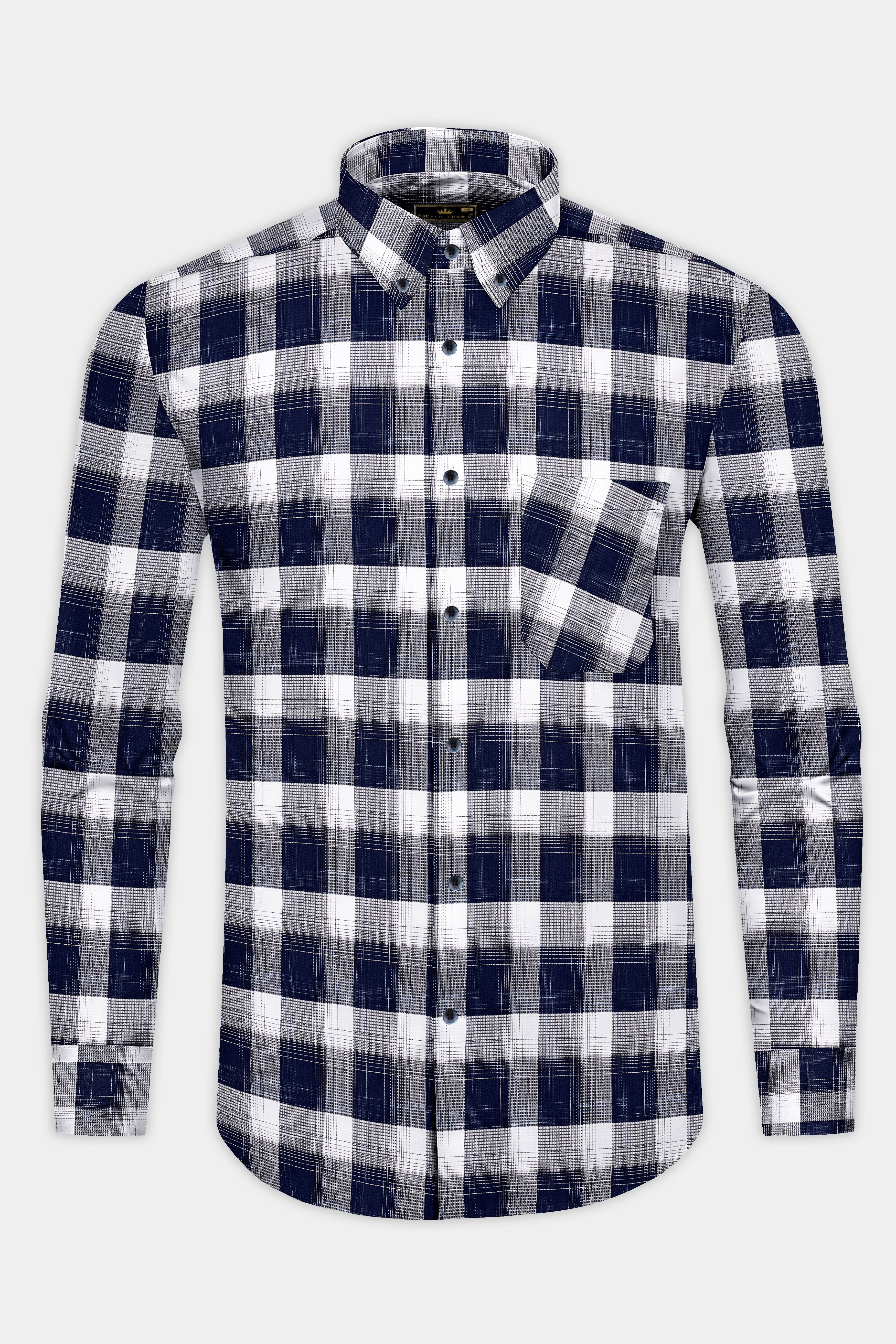 Dusk Blue with white Checkered Dobby Textured Premium Giza Cotton Shirt