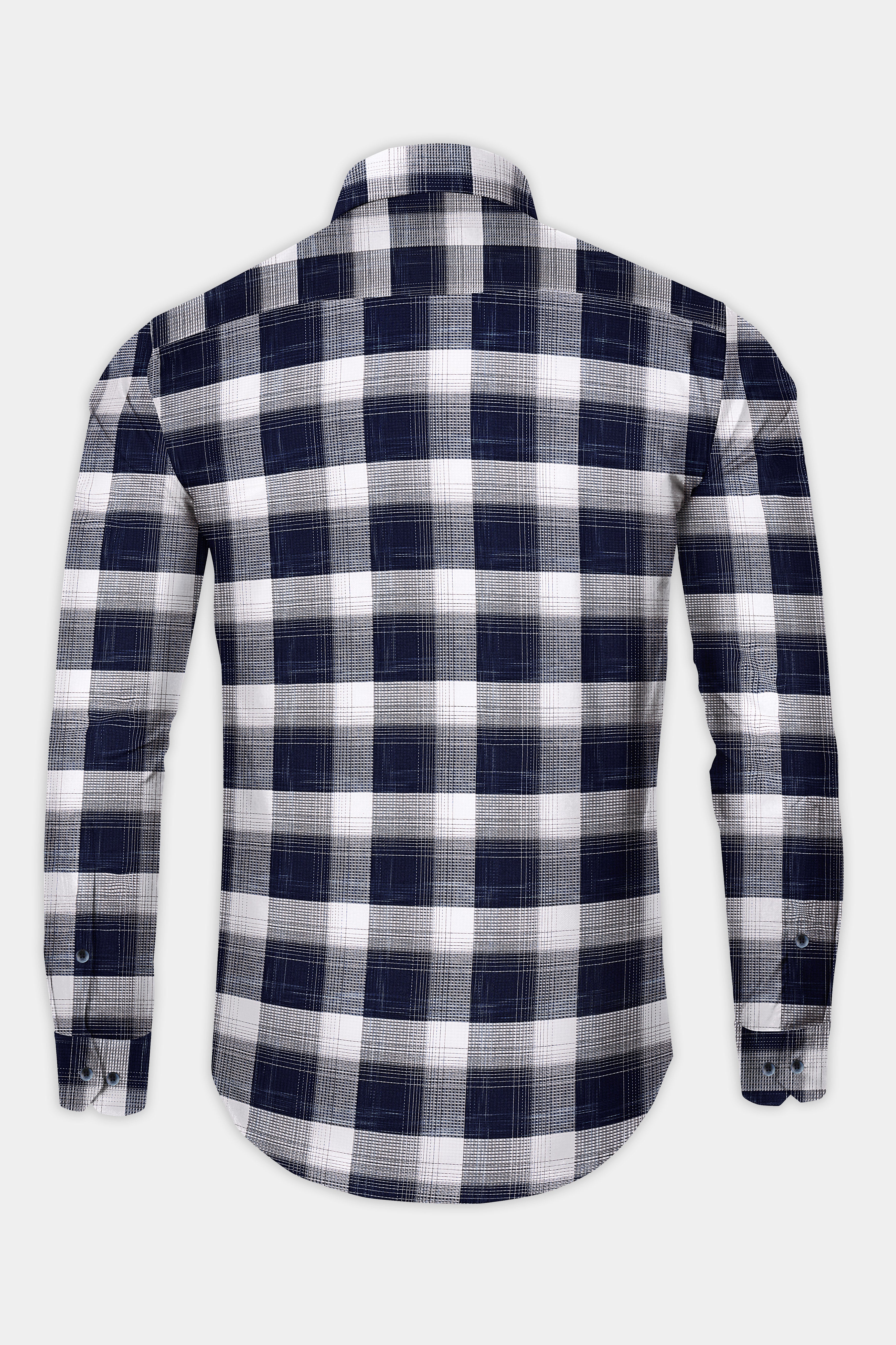 Dusk Blue with white Checkered Dobby Textured Premium Giza Cotton Shirt