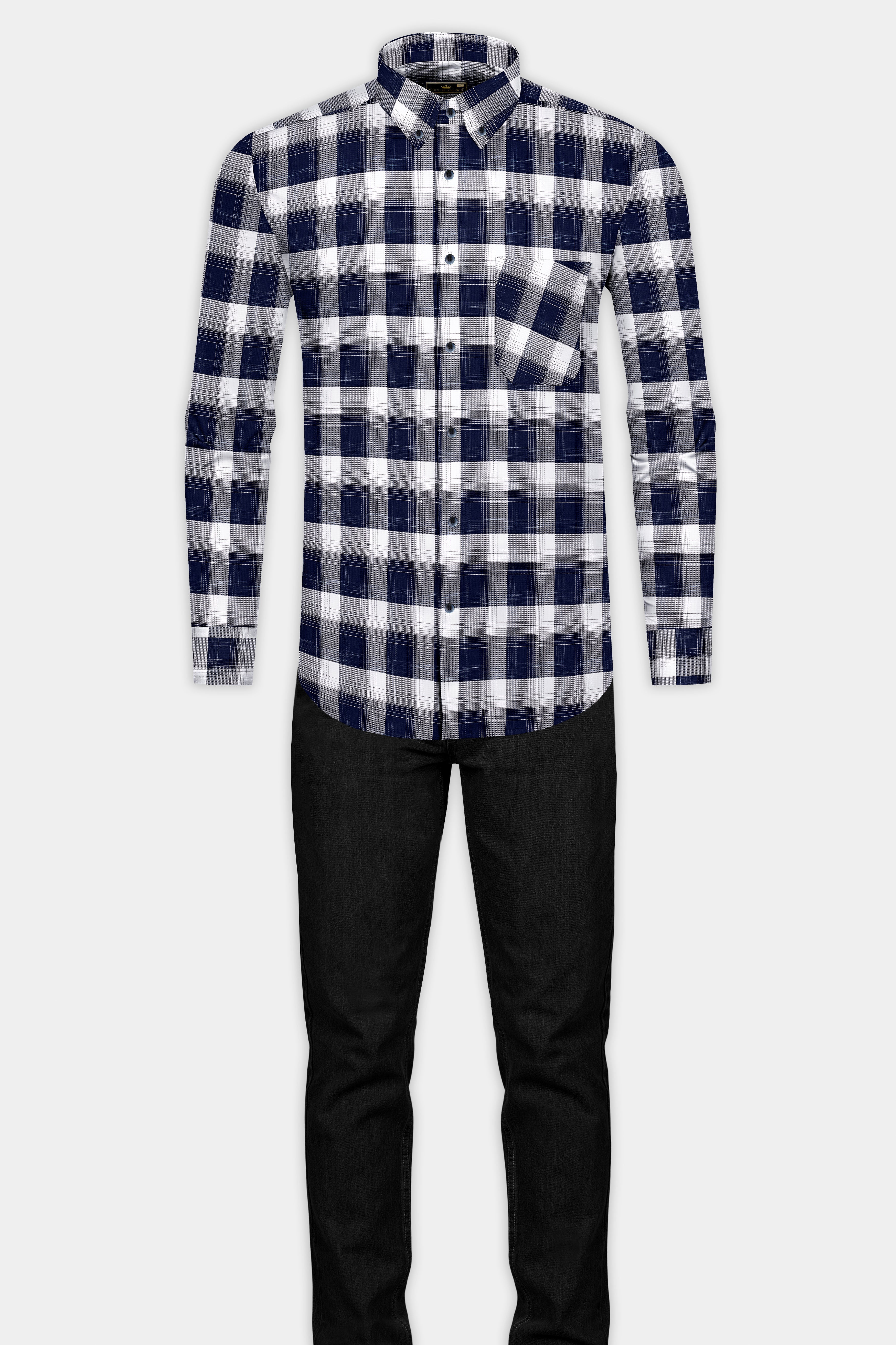 Dusk Blue with white Checkered Dobby Textured Premium Giza Cotton Shirt