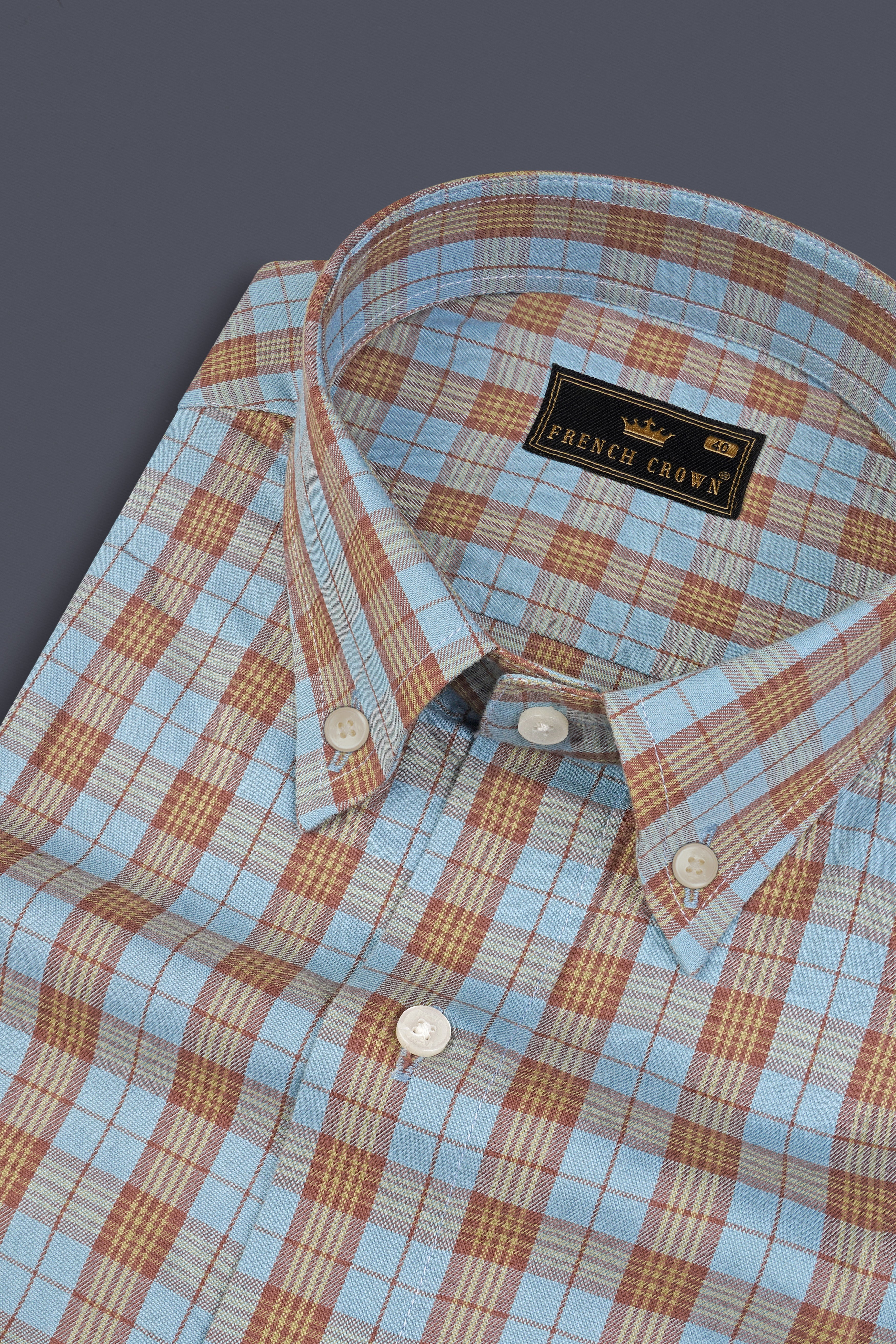 Cloudy Blue Plaid Twill Premium Cotton Shirt