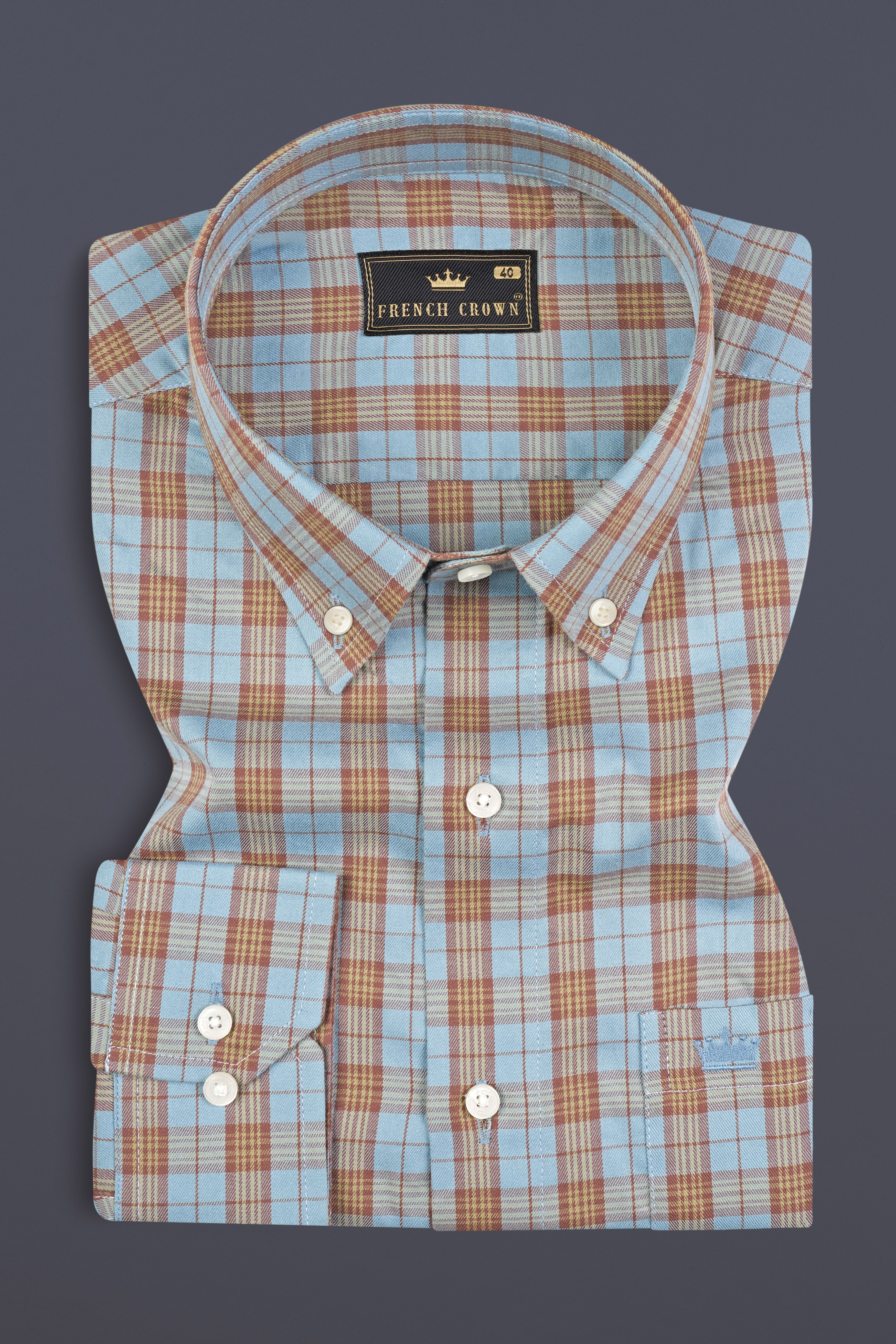 Cloudy Blue Plaid Twill Premium Cotton Shirt