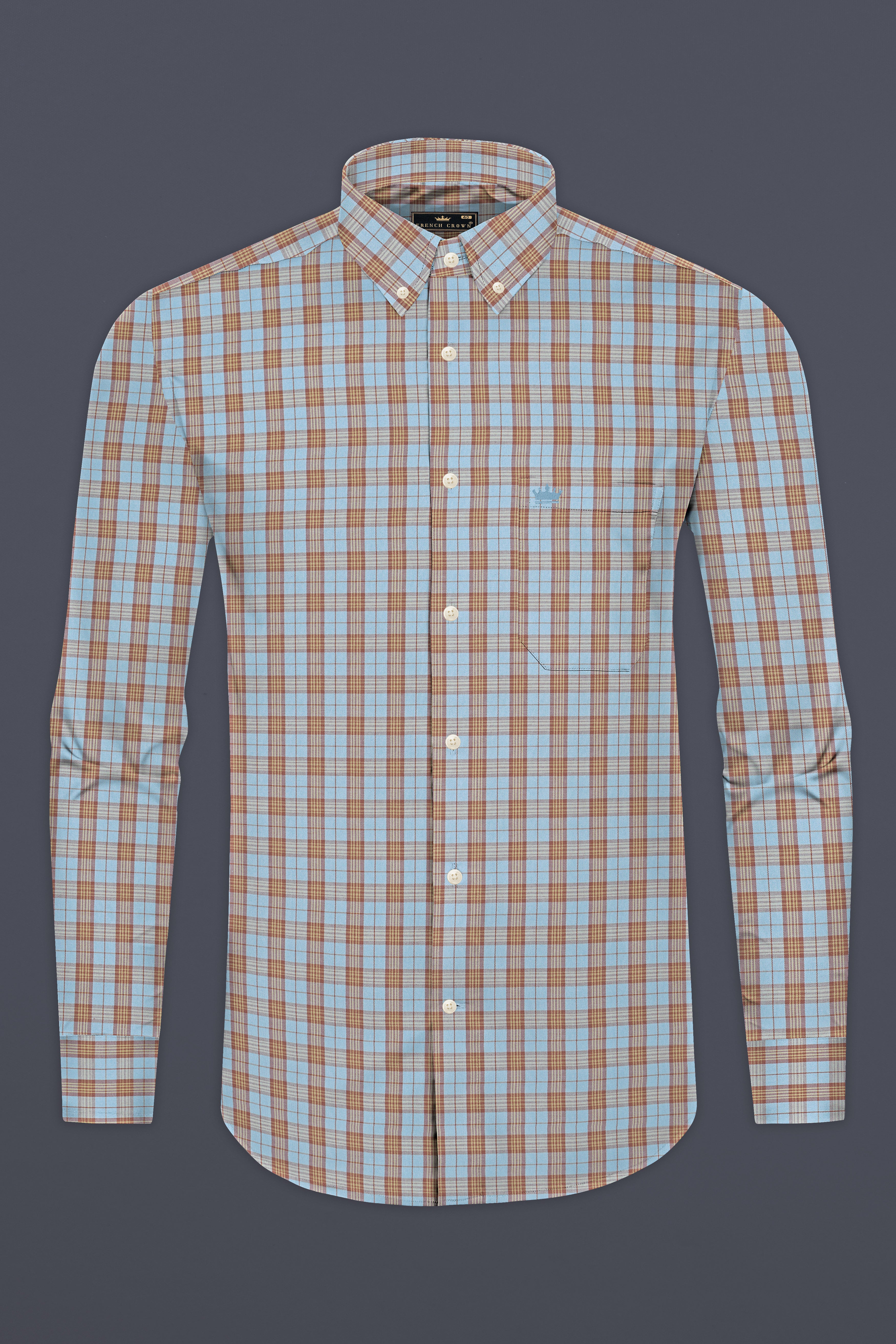 Cloudy Blue Plaid Twill Premium Cotton Shirt