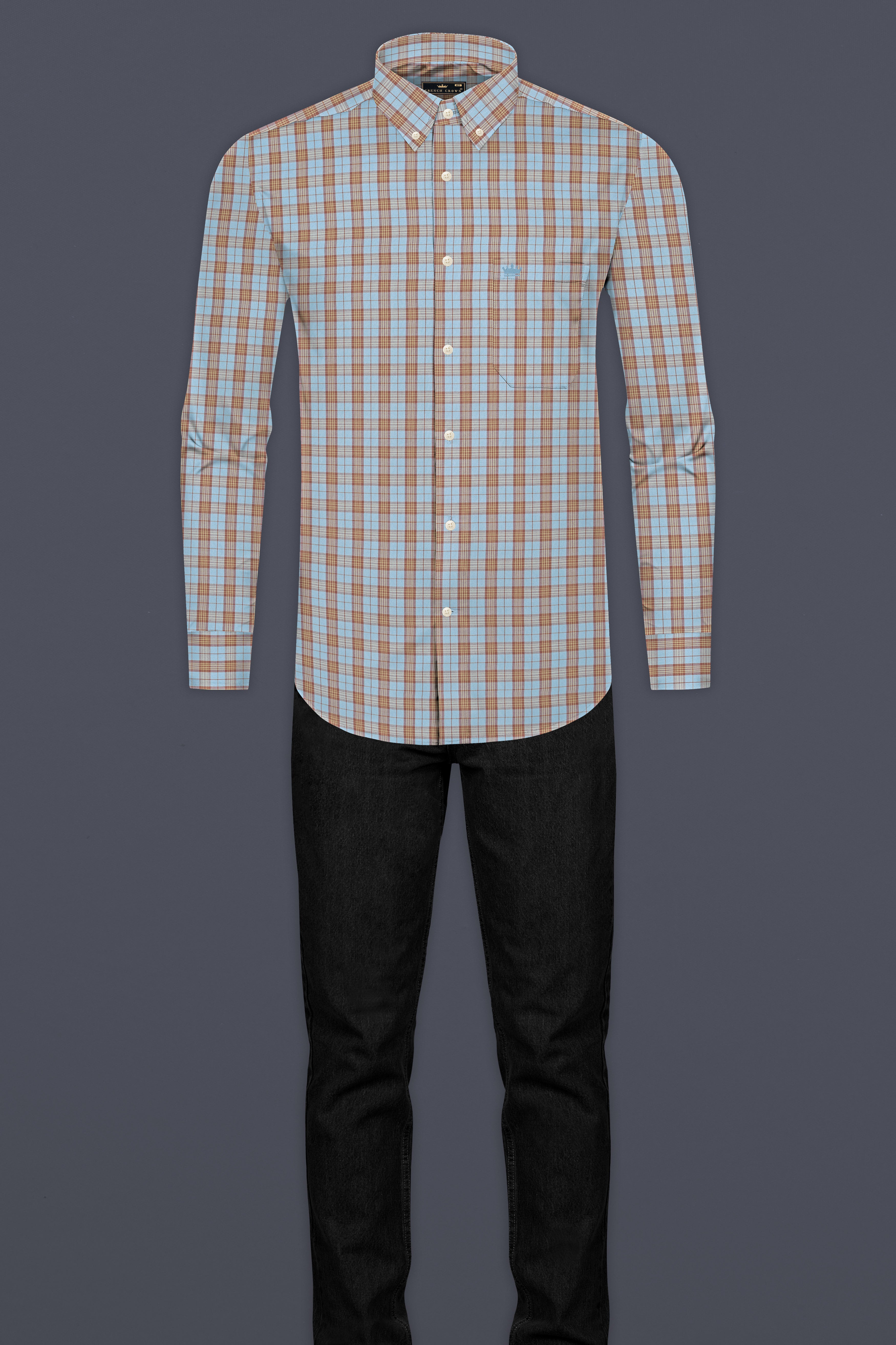 Cloudy Blue Plaid Twill Premium Cotton Shirt