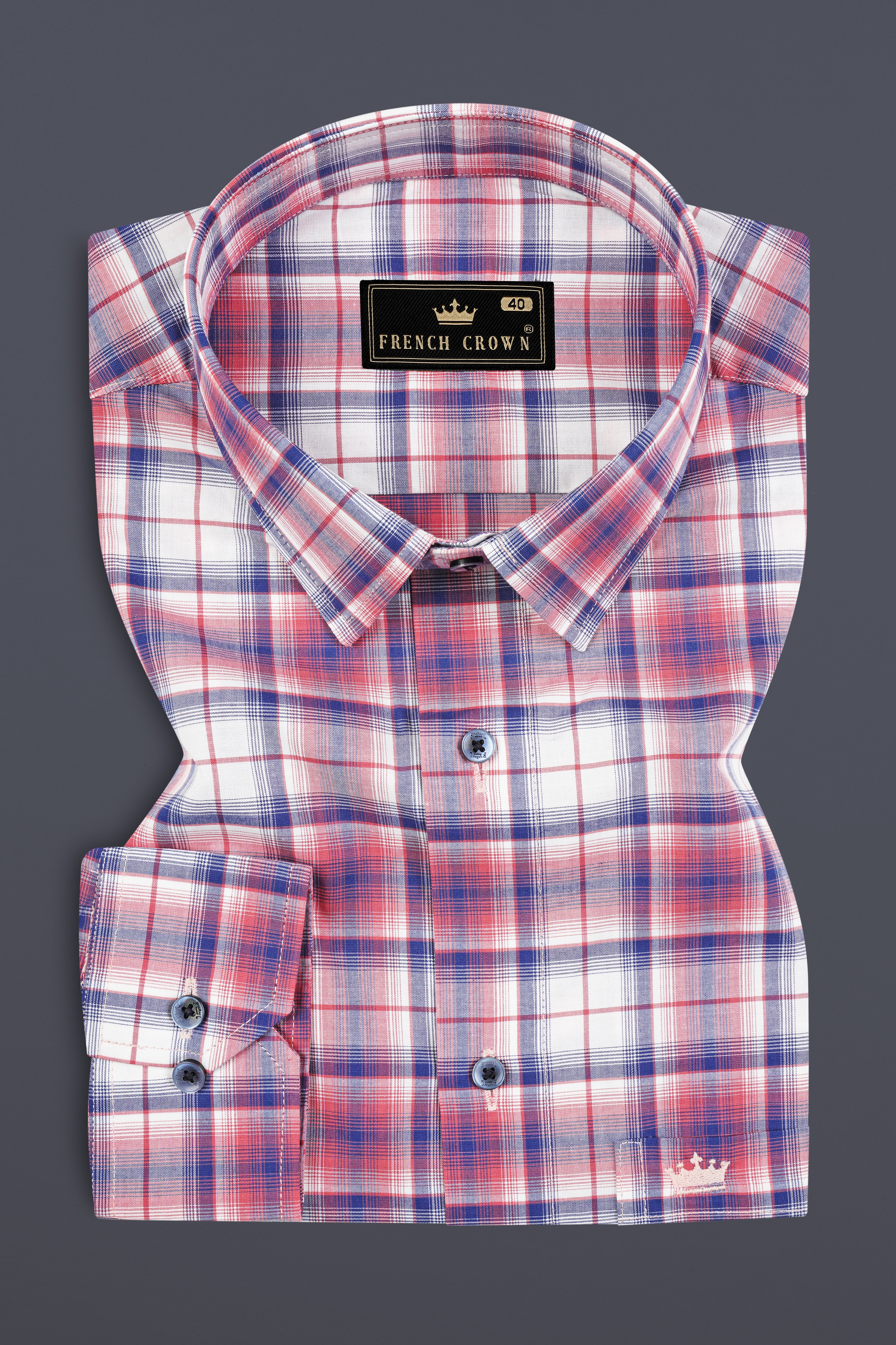 Salmon Red with San Marino Blue Plaid Premium Cotton Shirt