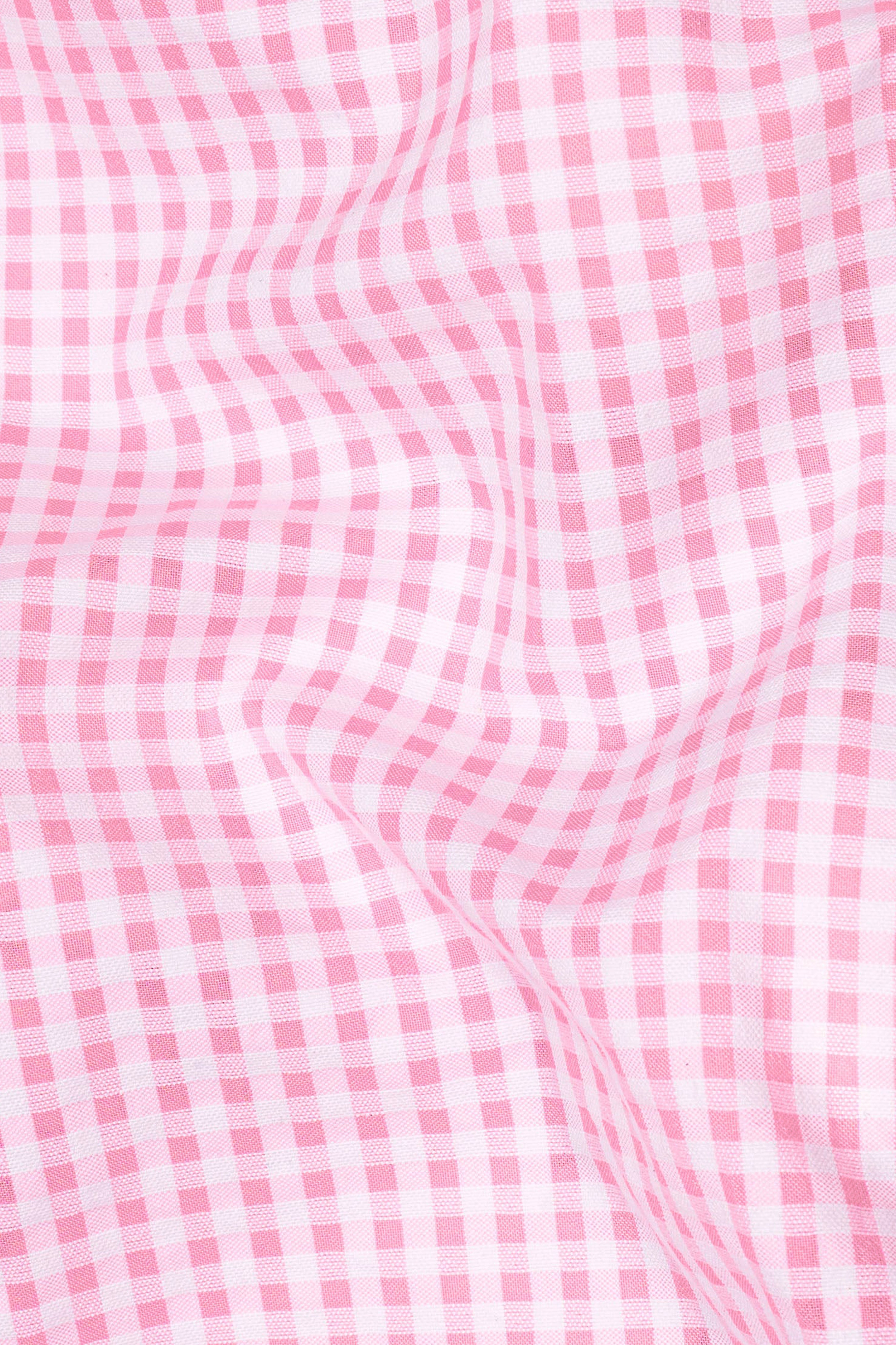 Carnation Pink Checked Seersucker Giza Cotton Kurta Shirt