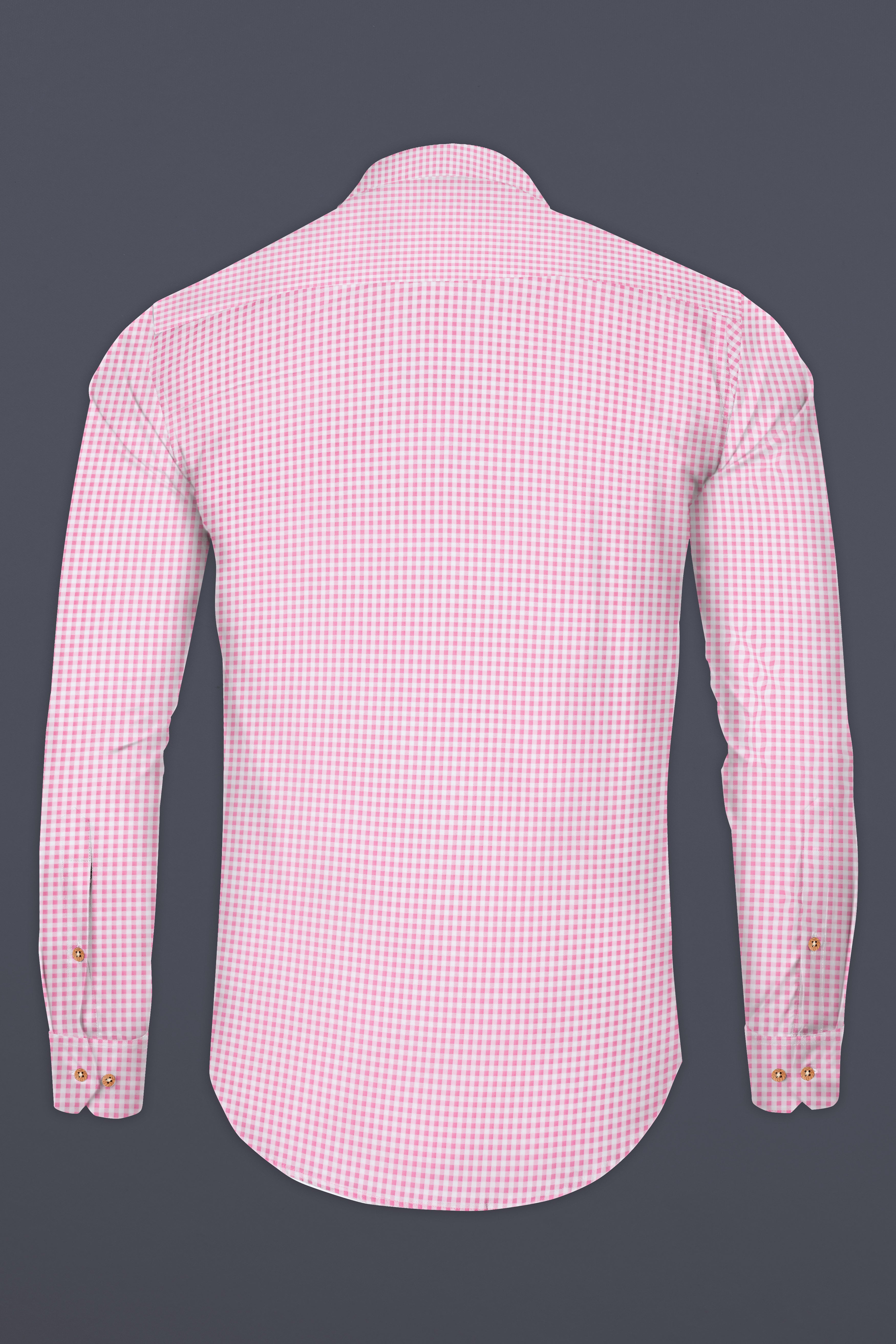 Carnation Pink Checked Seersucker Giza Cotton Kurta Shirt