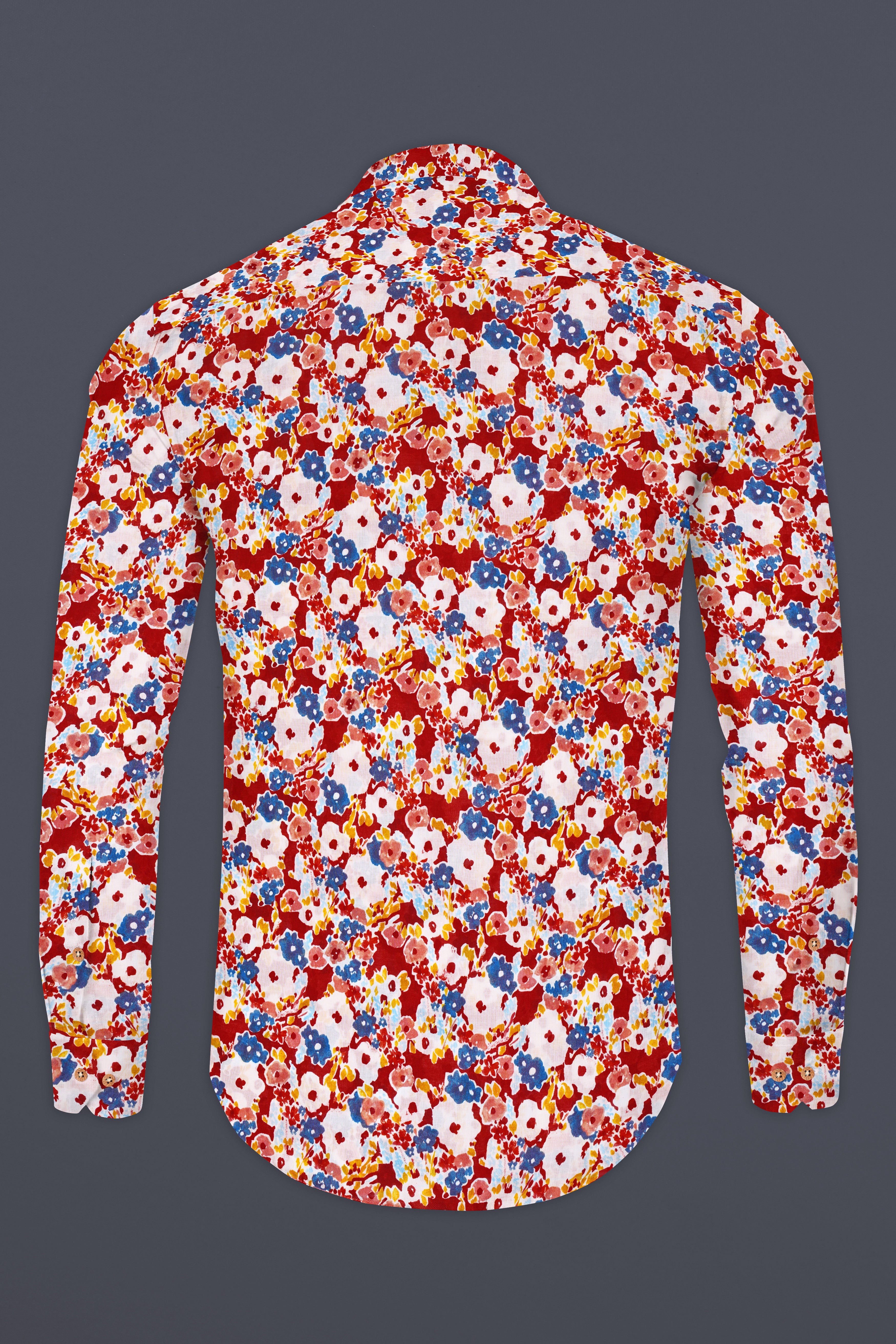 Mandy Red with Pearl Multicolour Floral Printed Premium Cotton Kurta Shirt