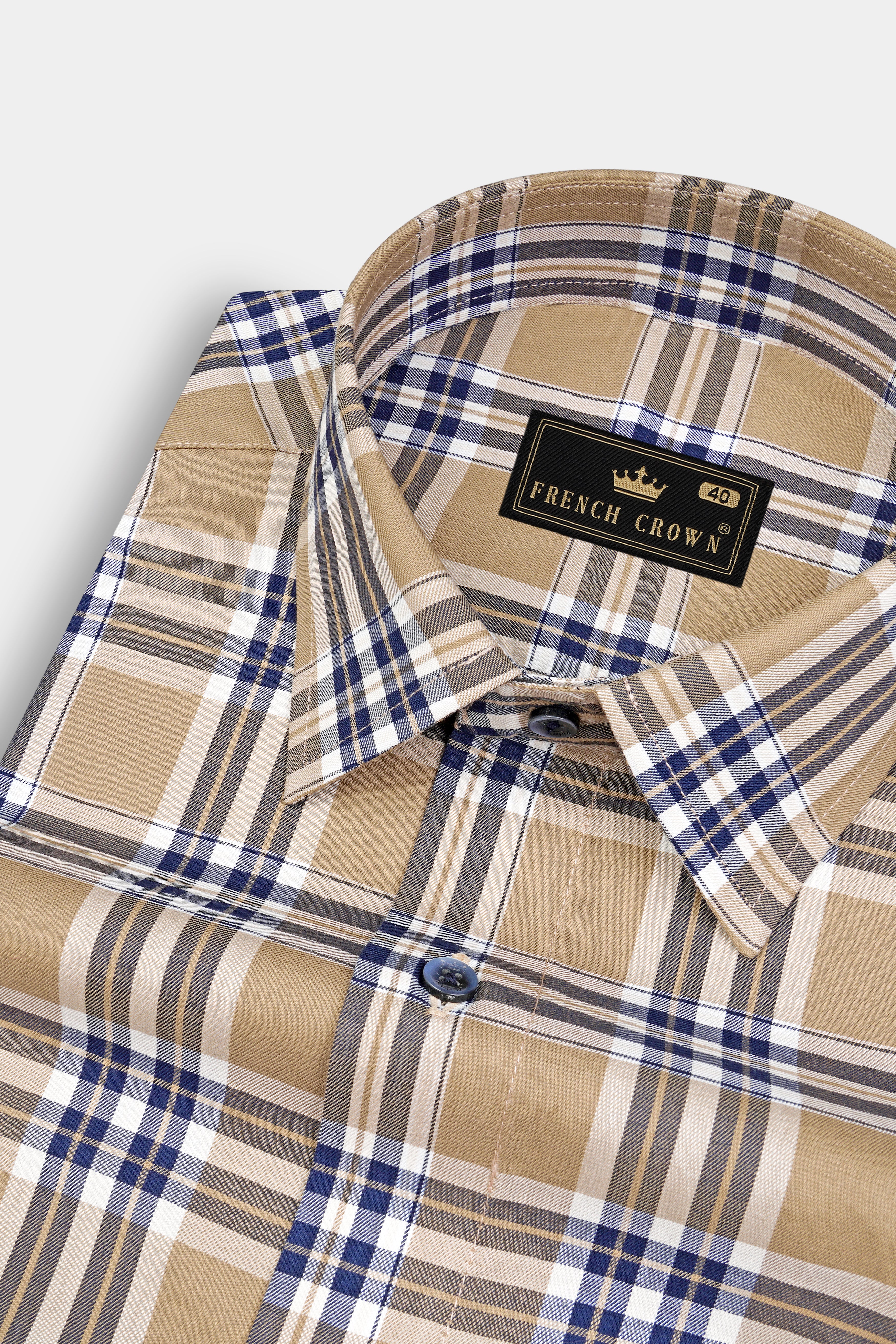 Tan Brown Plaid Twill Premium Cotton Shirt