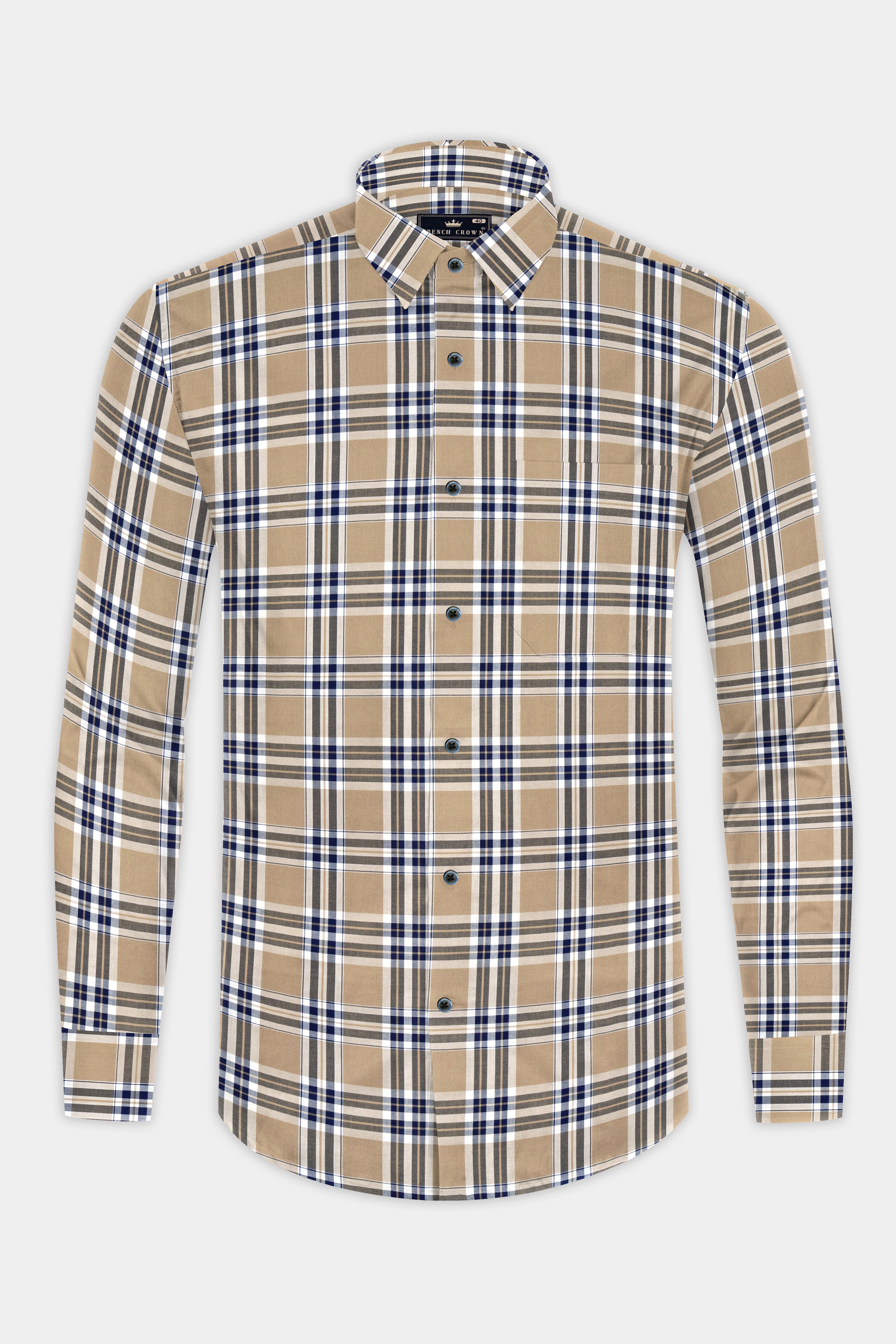 Tan Brown Plaid Twill Premium Cotton Shirt