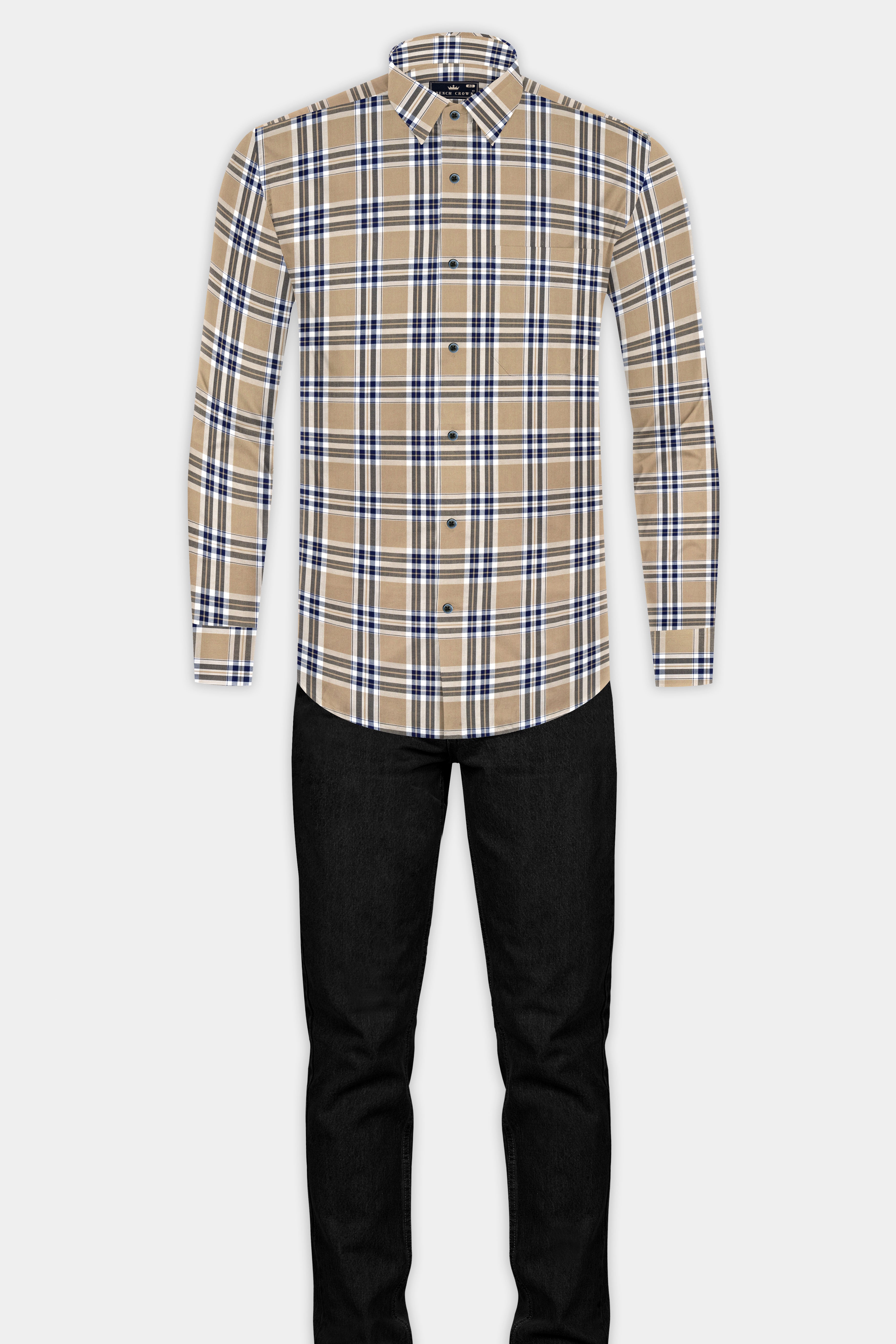 Tan Brown Plaid Twill Premium Cotton Shirt