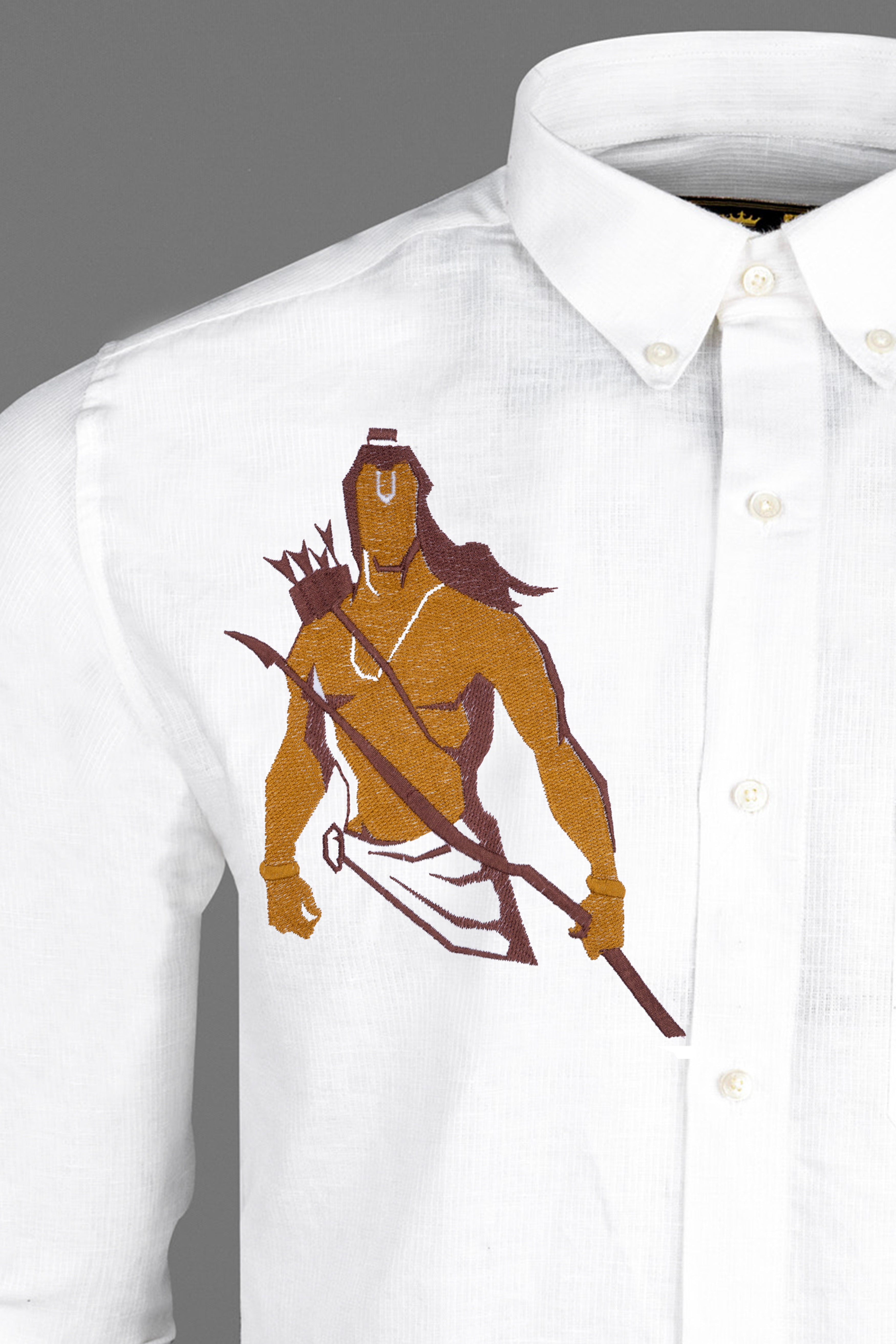 Bright White Lord Ram Embroidered Dobby Textured Premium Giza Cotton Designer Shirt