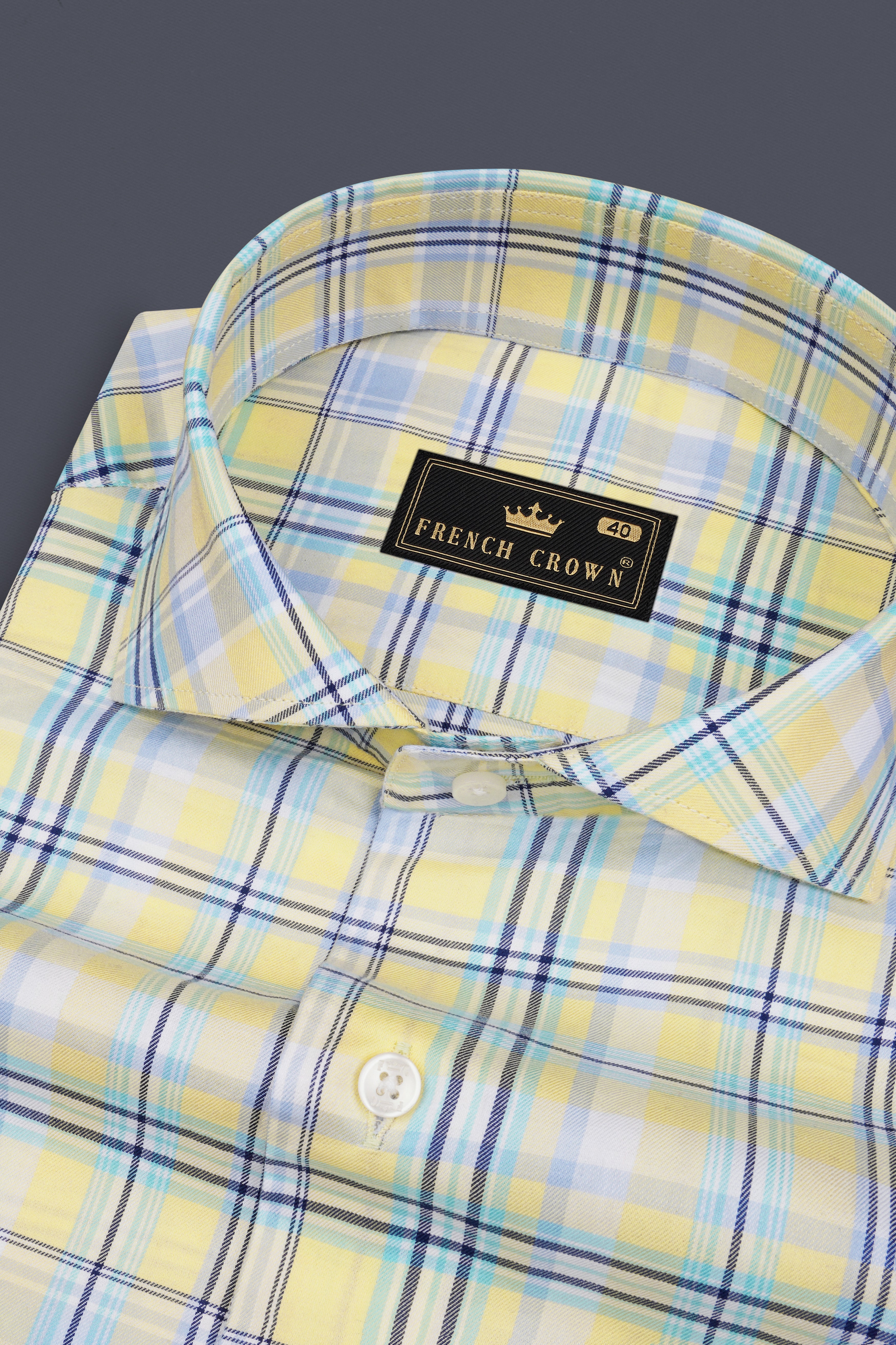 Primrose Yellow with Pale Green Twill Plaid Premium Cotton Shirt