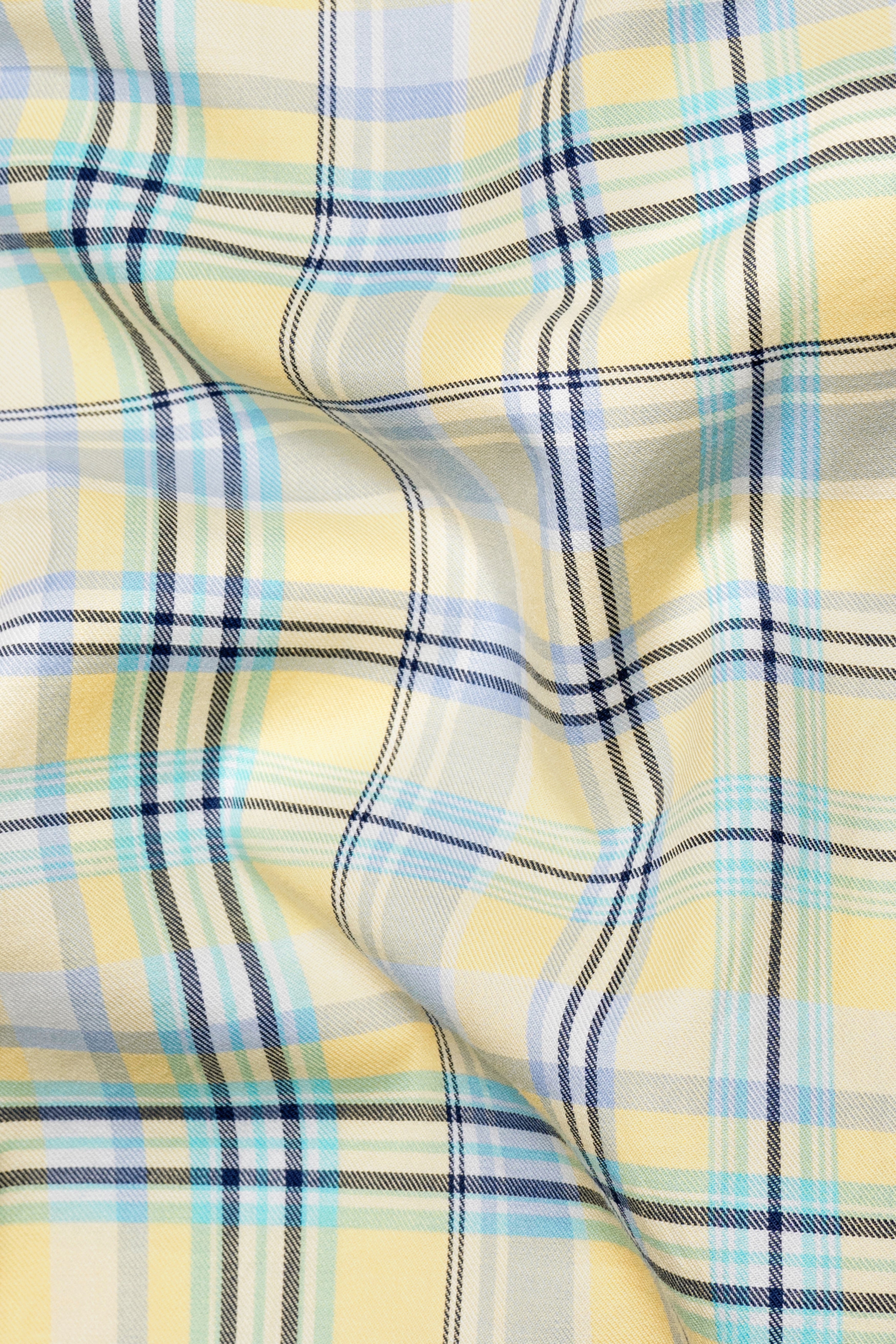 Primrose Yellow with Pale Green Twill Plaid Premium Cotton Shirt