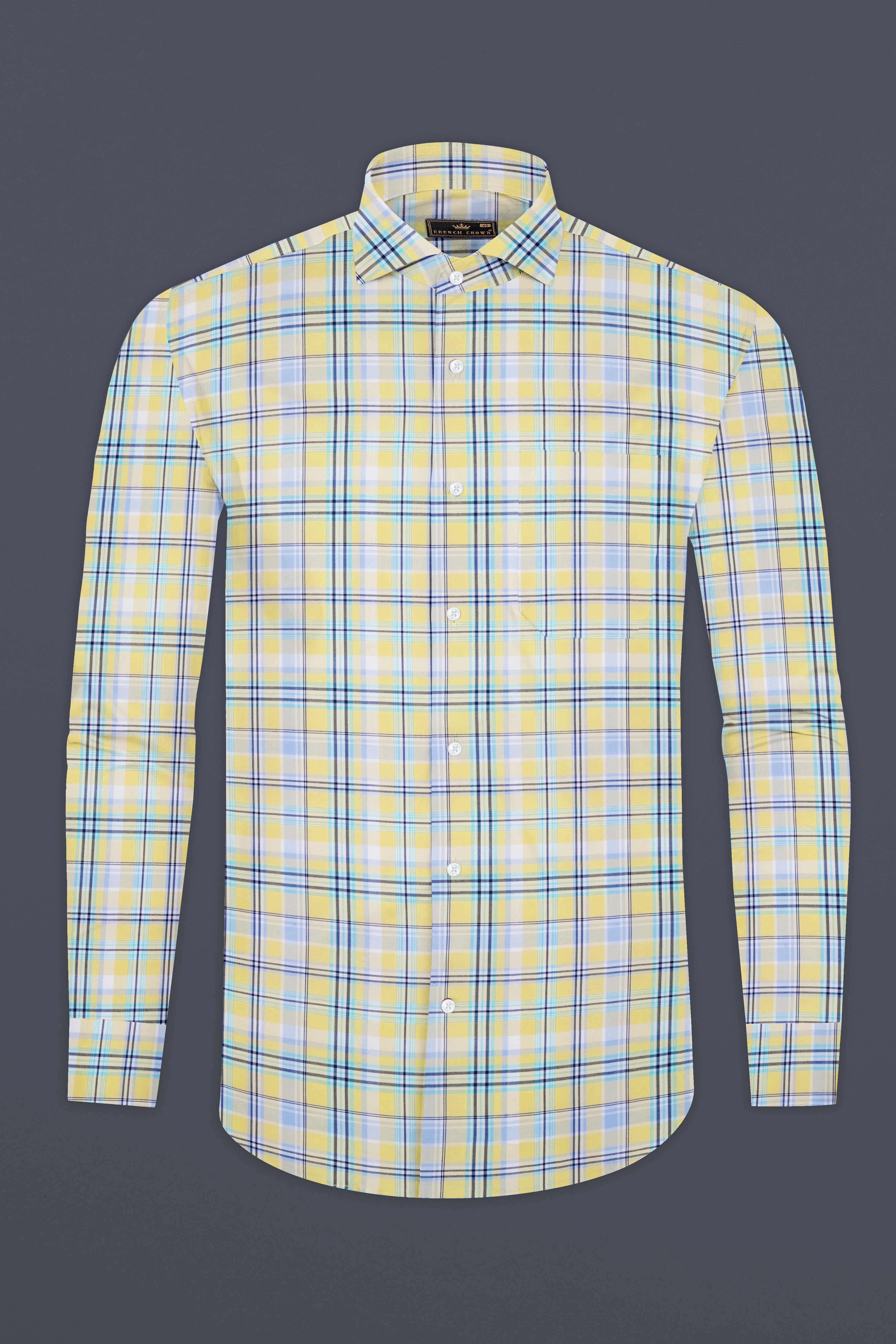 Primrose Yellow with Pale Green Twill Plaid Premium Cotton Shirt