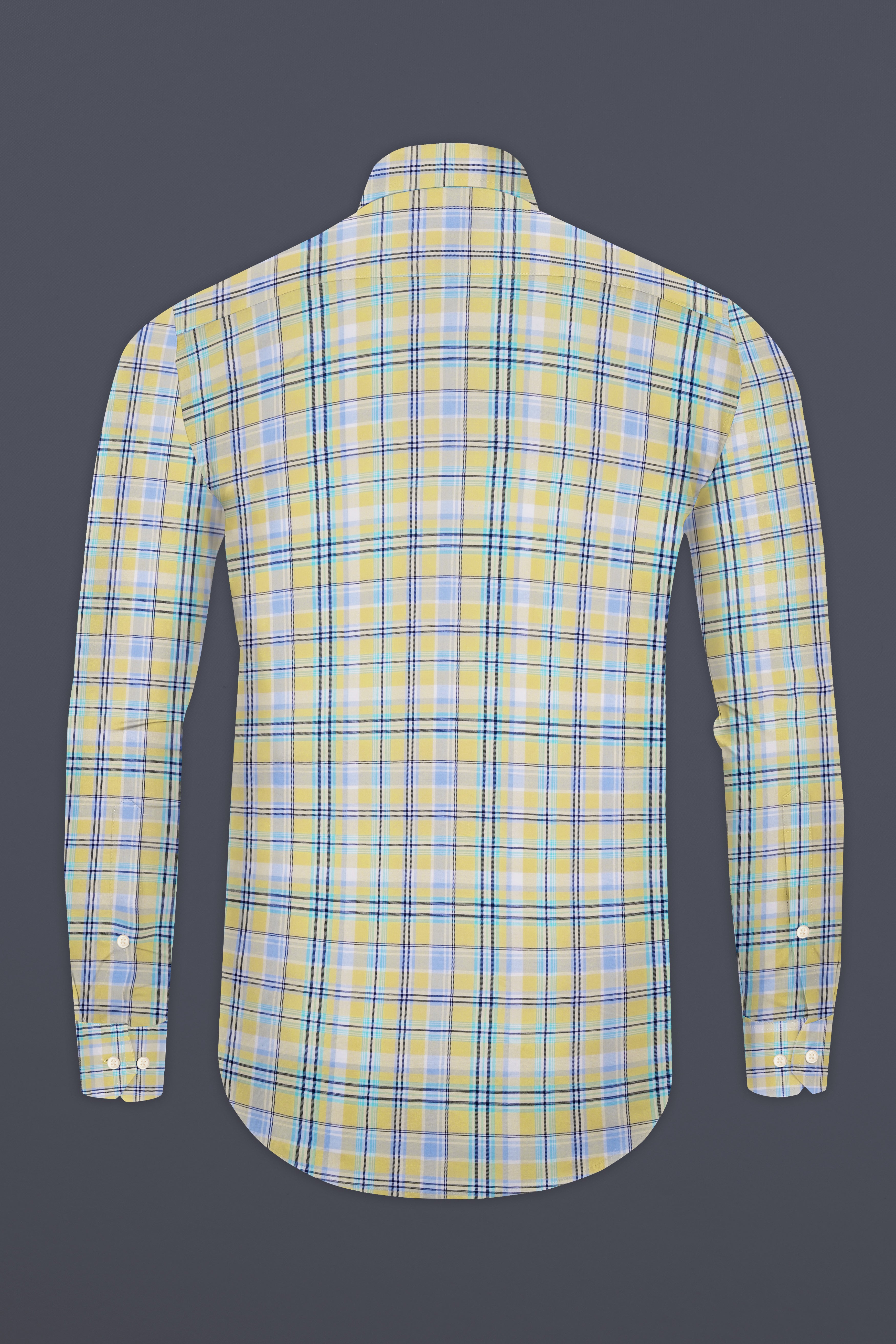 Primrose Yellow with Pale Green Twill Plaid Premium Cotton Shirt