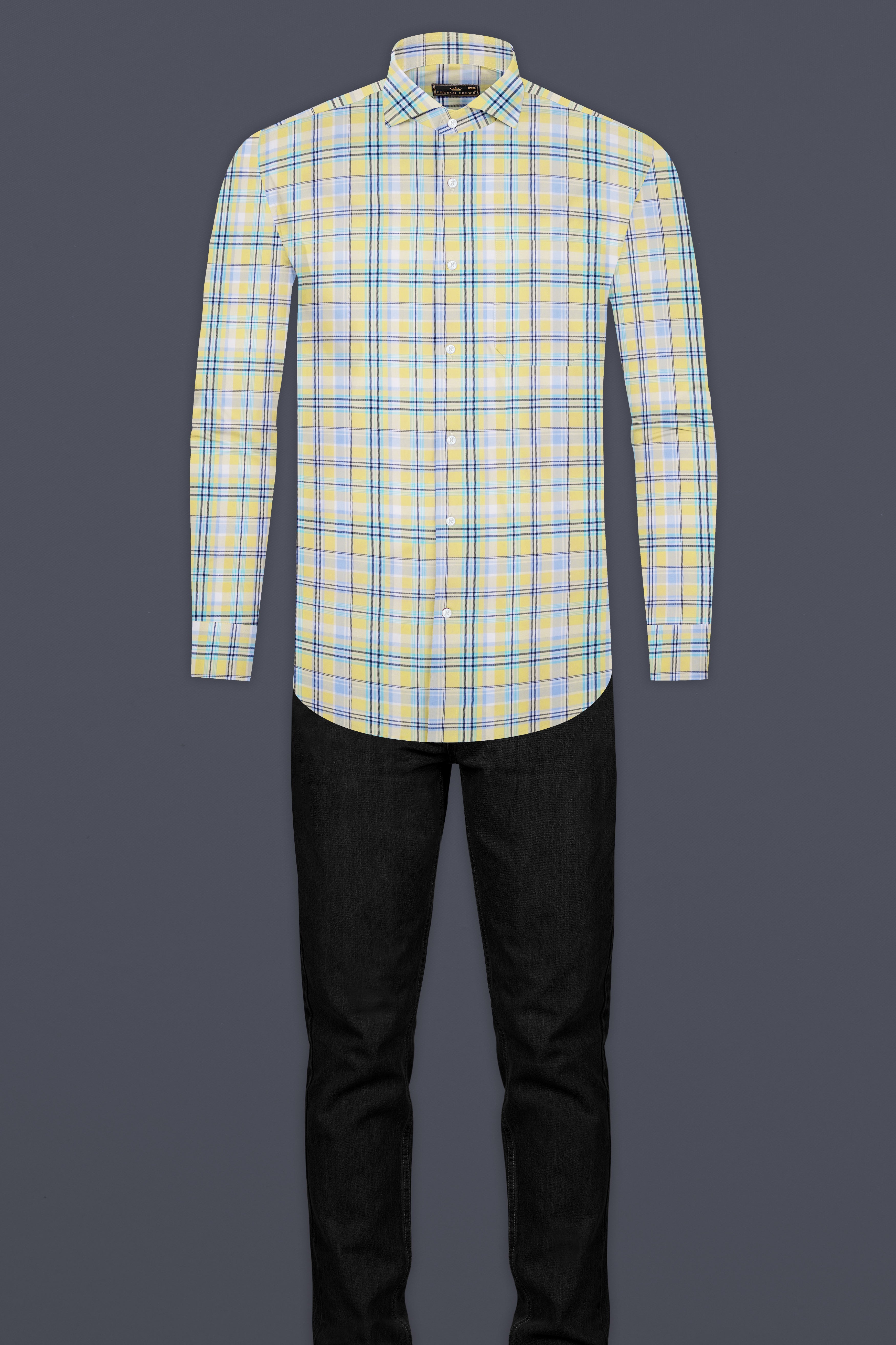 Primrose Yellow with Pale Green Twill Plaid Premium Cotton Shirt