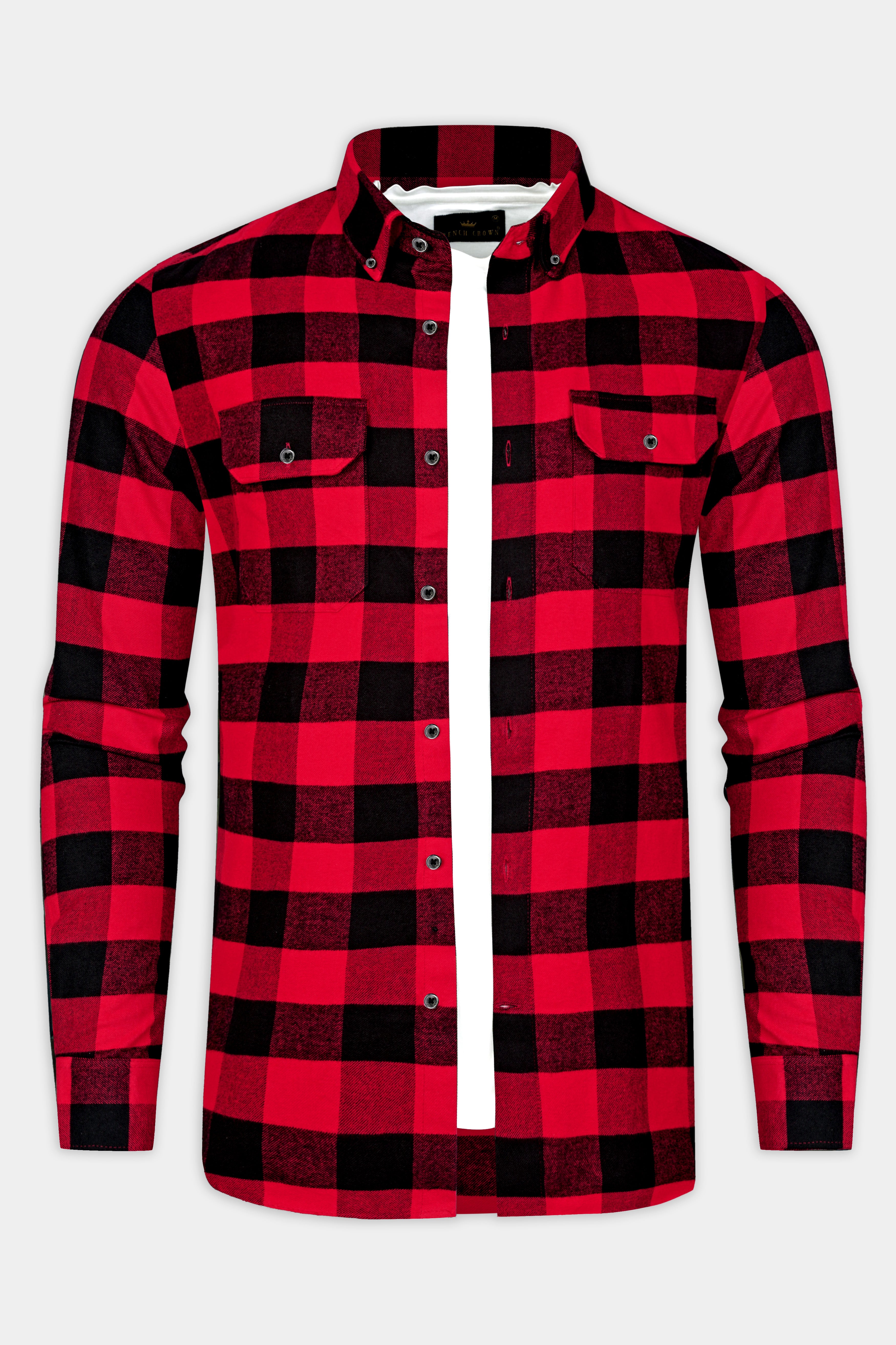 Cardinal Red and Jade Black Flannel Overshirt/Shacket