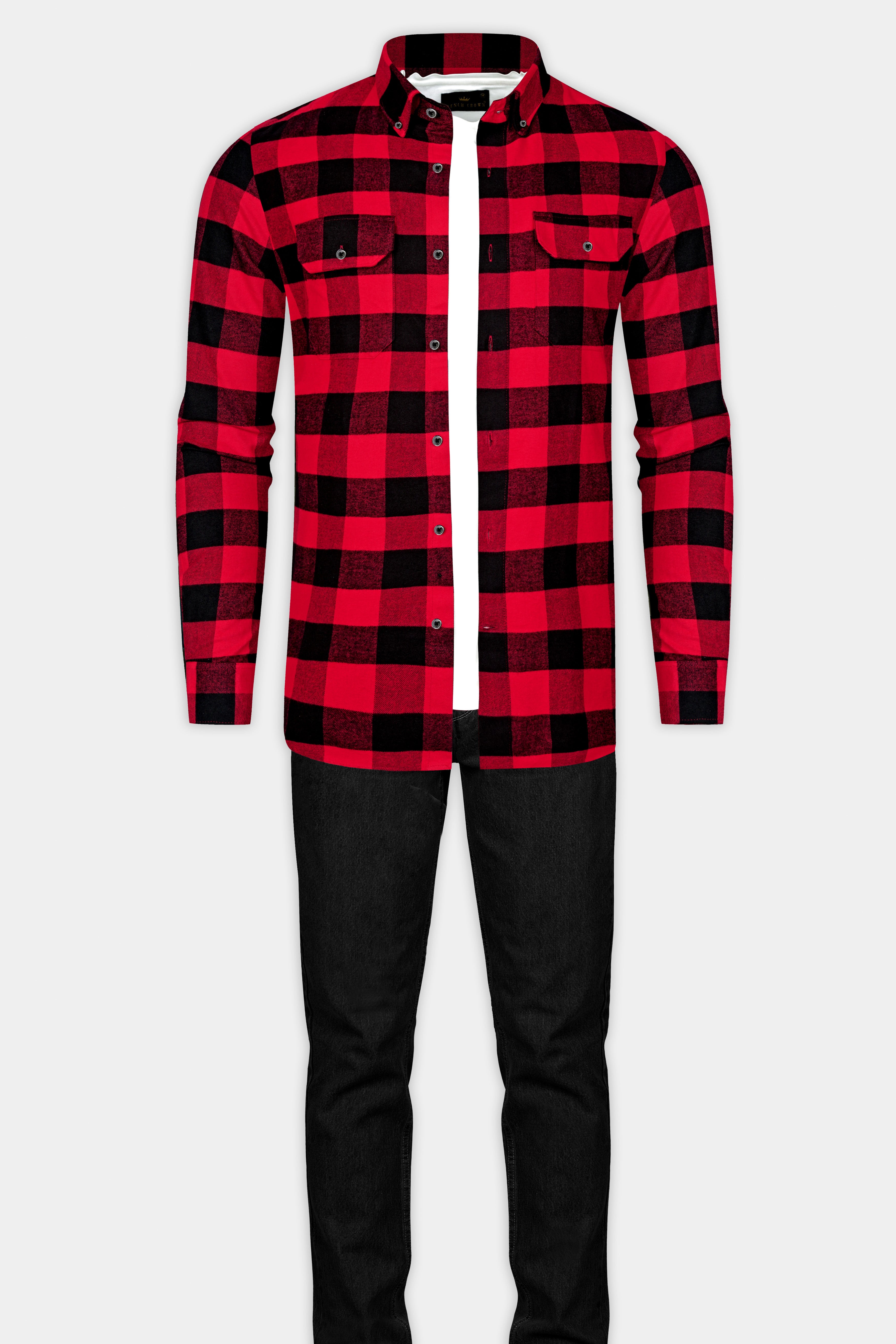 Cardinal Red and Jade Black Flannel Overshirt/Shacket