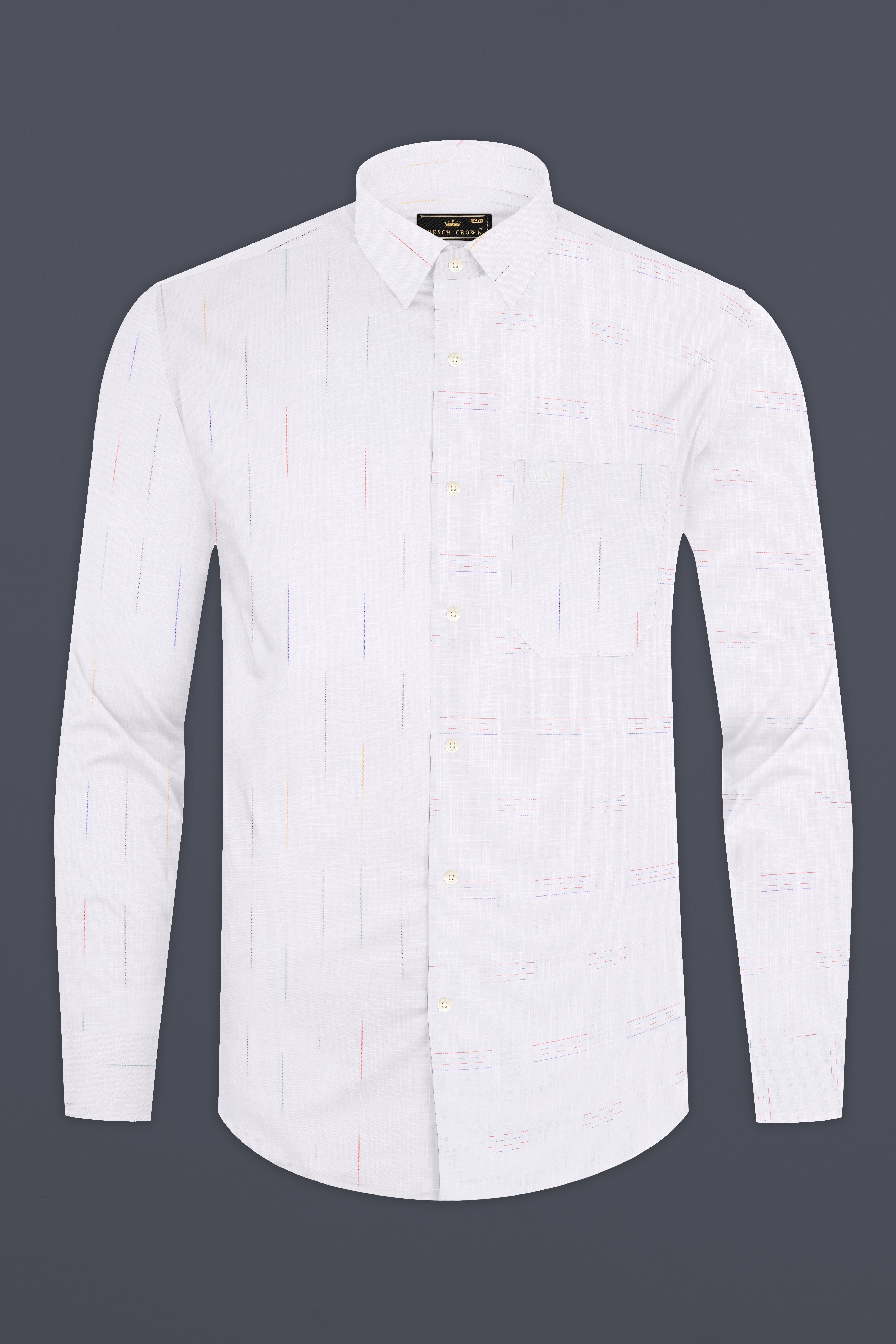 Bright White Half Vertical Half Horizontal Textured Luxurious Linen Shirt