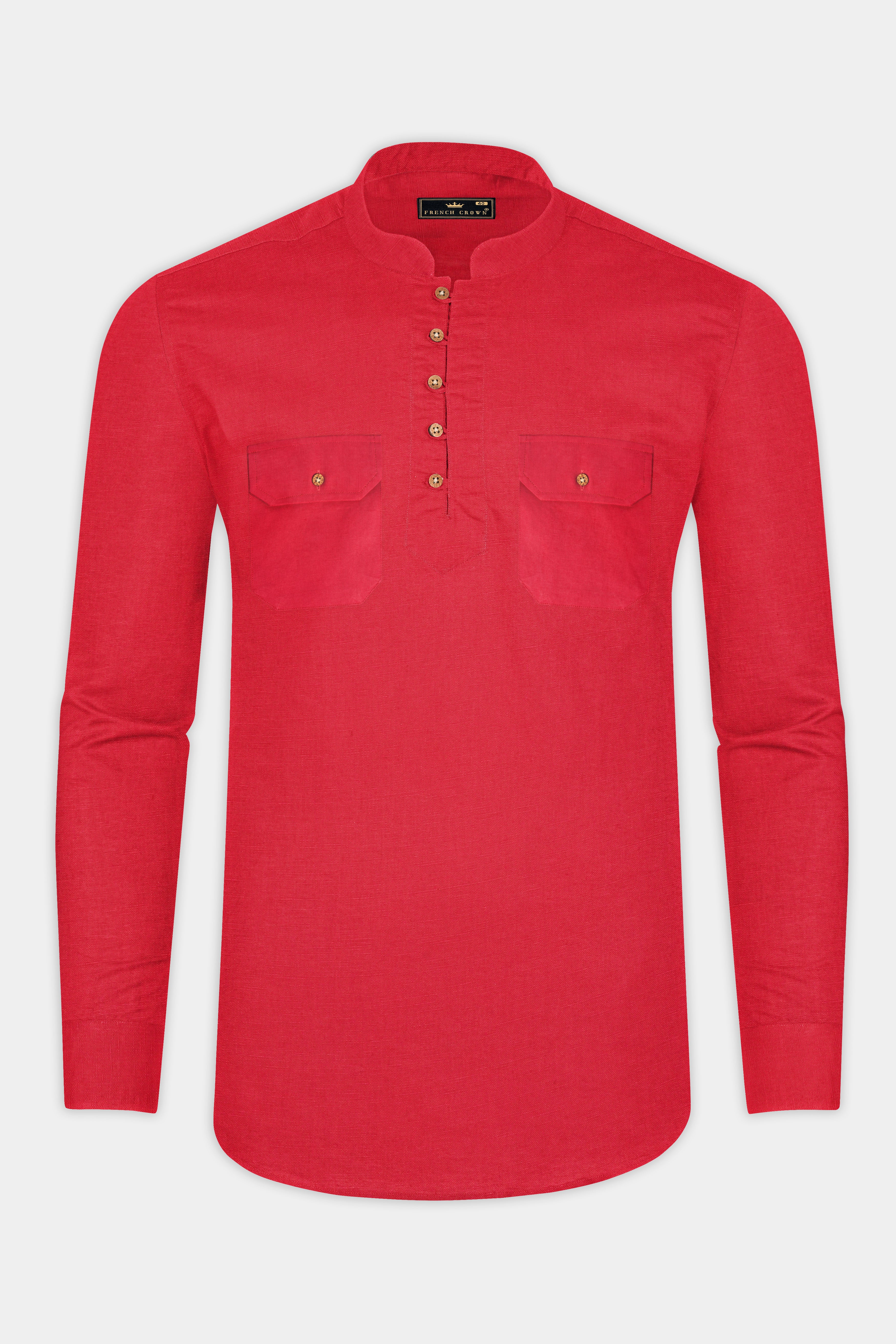 Jasper Red Heavyweight Luxurious Linen Kurta Shirt