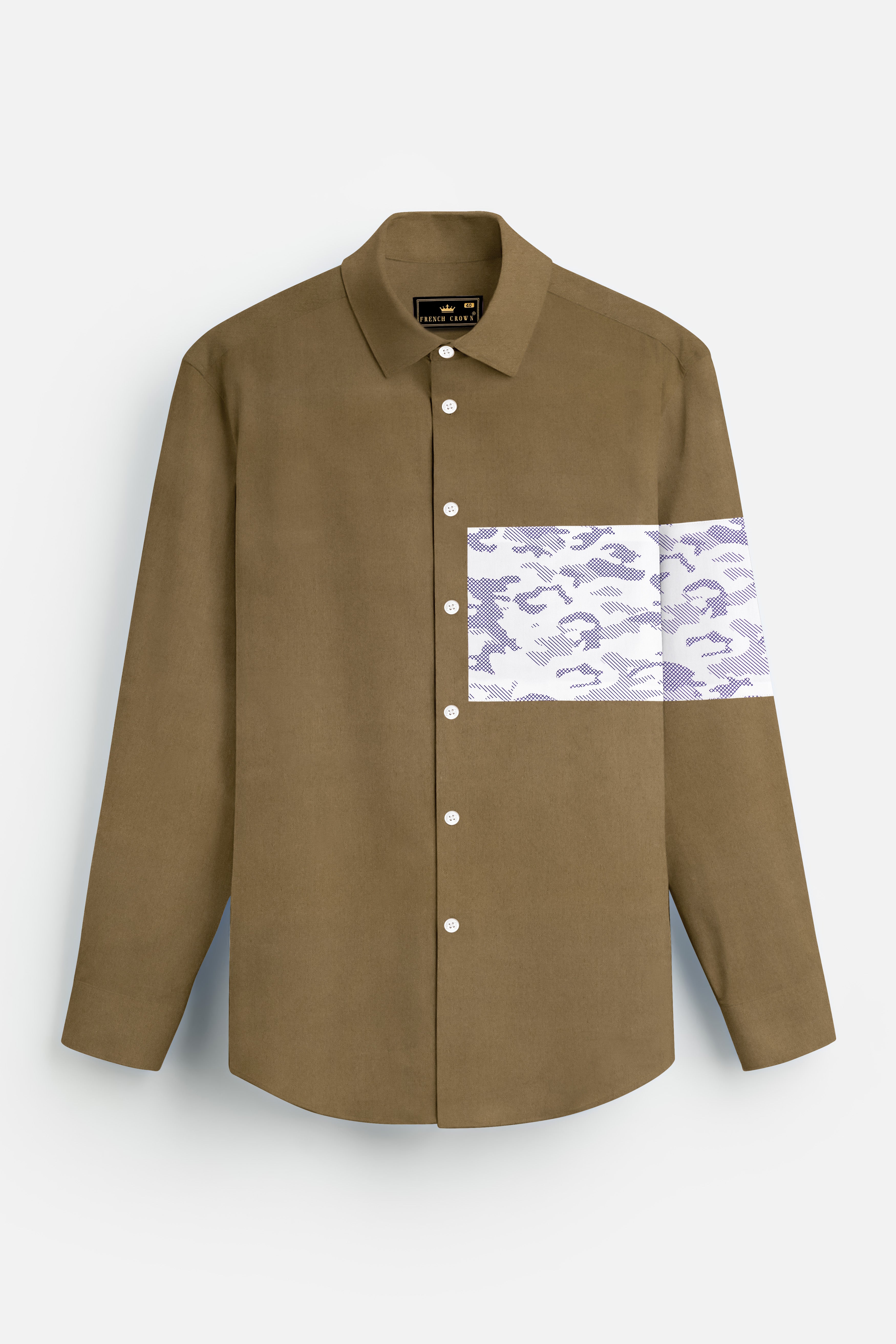 Hemlock Brown with Bright White Stitched Design Super Soft Premium Cotton Designer Shirt.