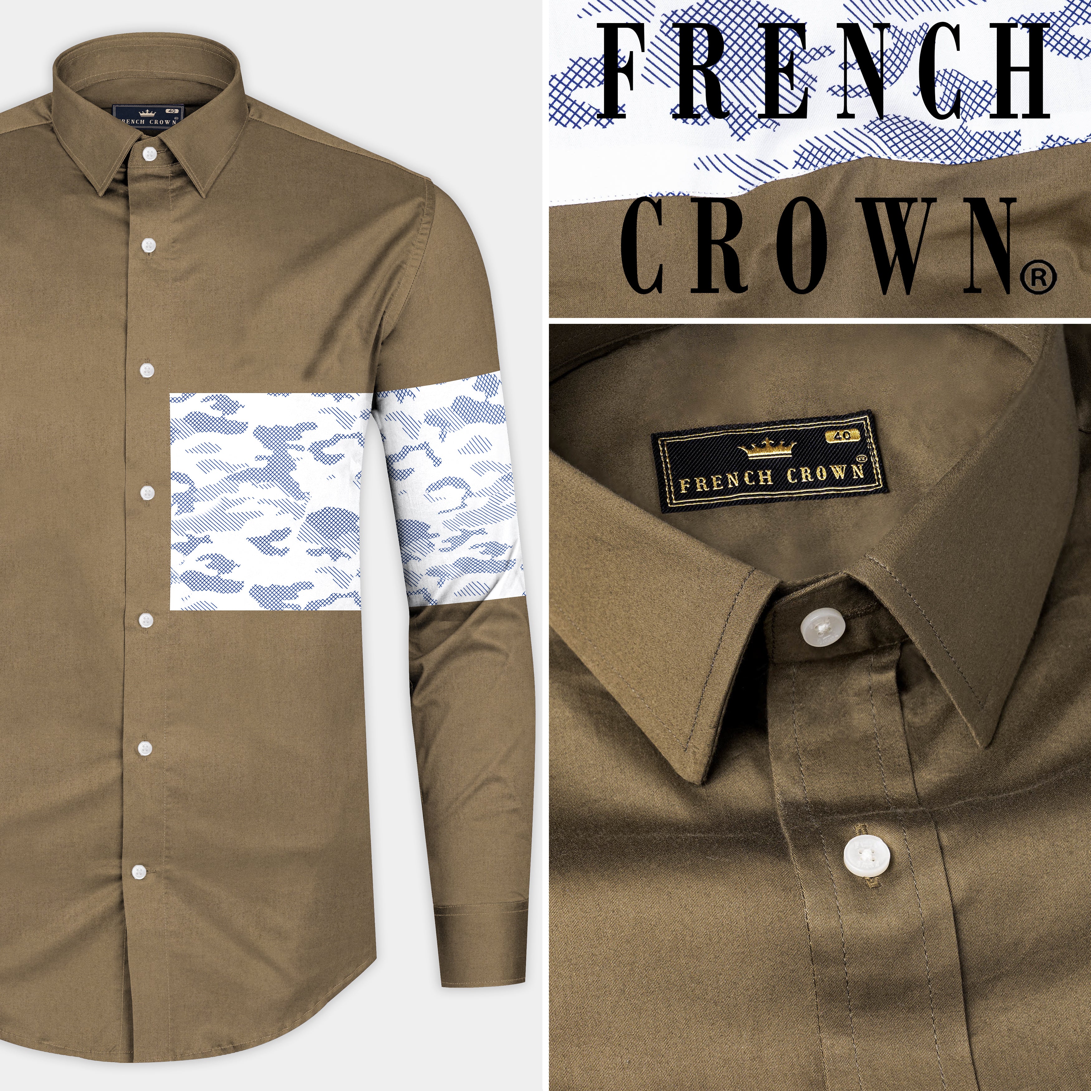 Hemlock Brown with Bright White Stitched Design Super Soft Premium Cotton Designer Shirt.