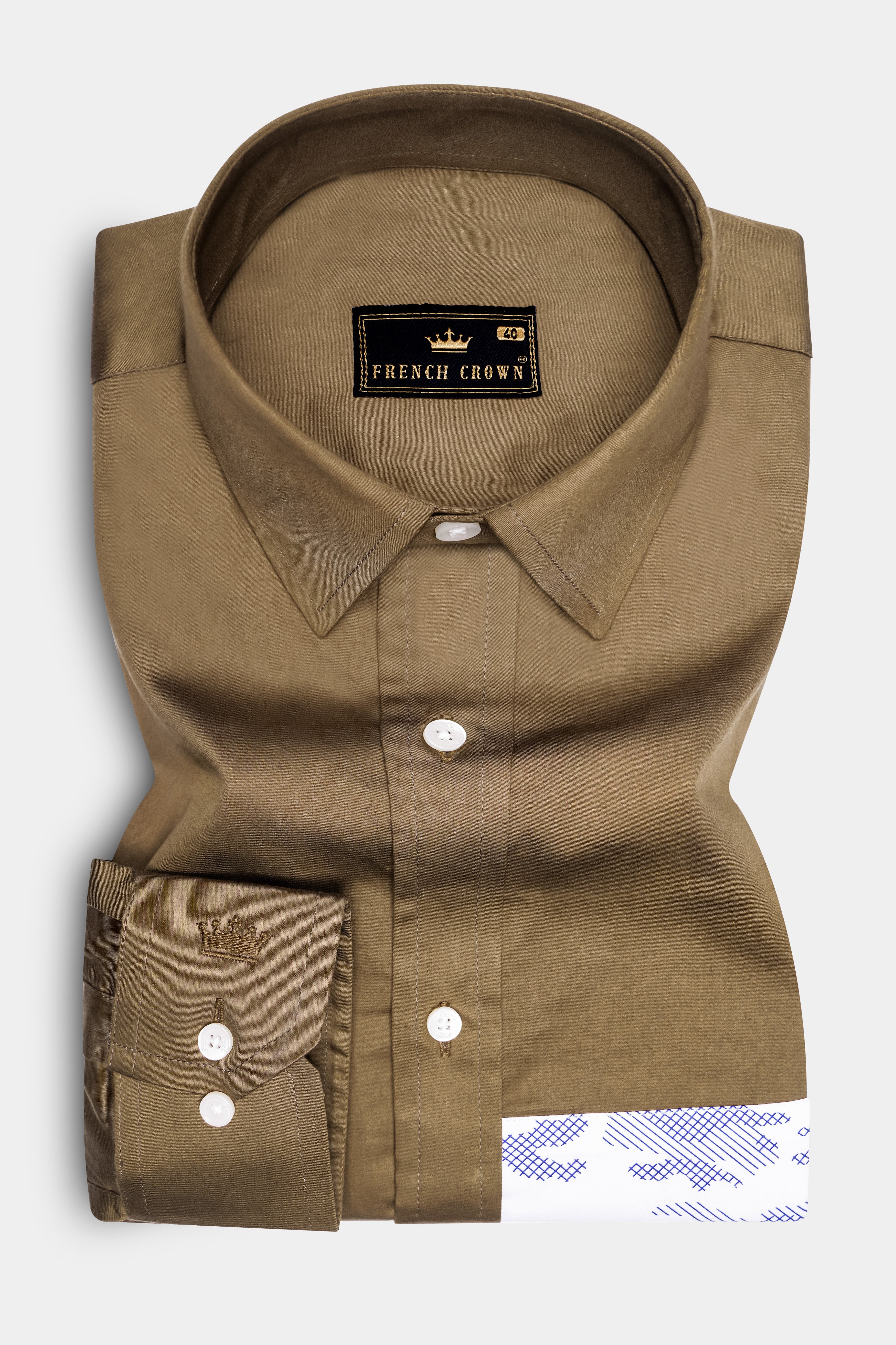Hemlock Brown with Bright White Stitched Design Super Soft Premium Cotton Designer Shirt.