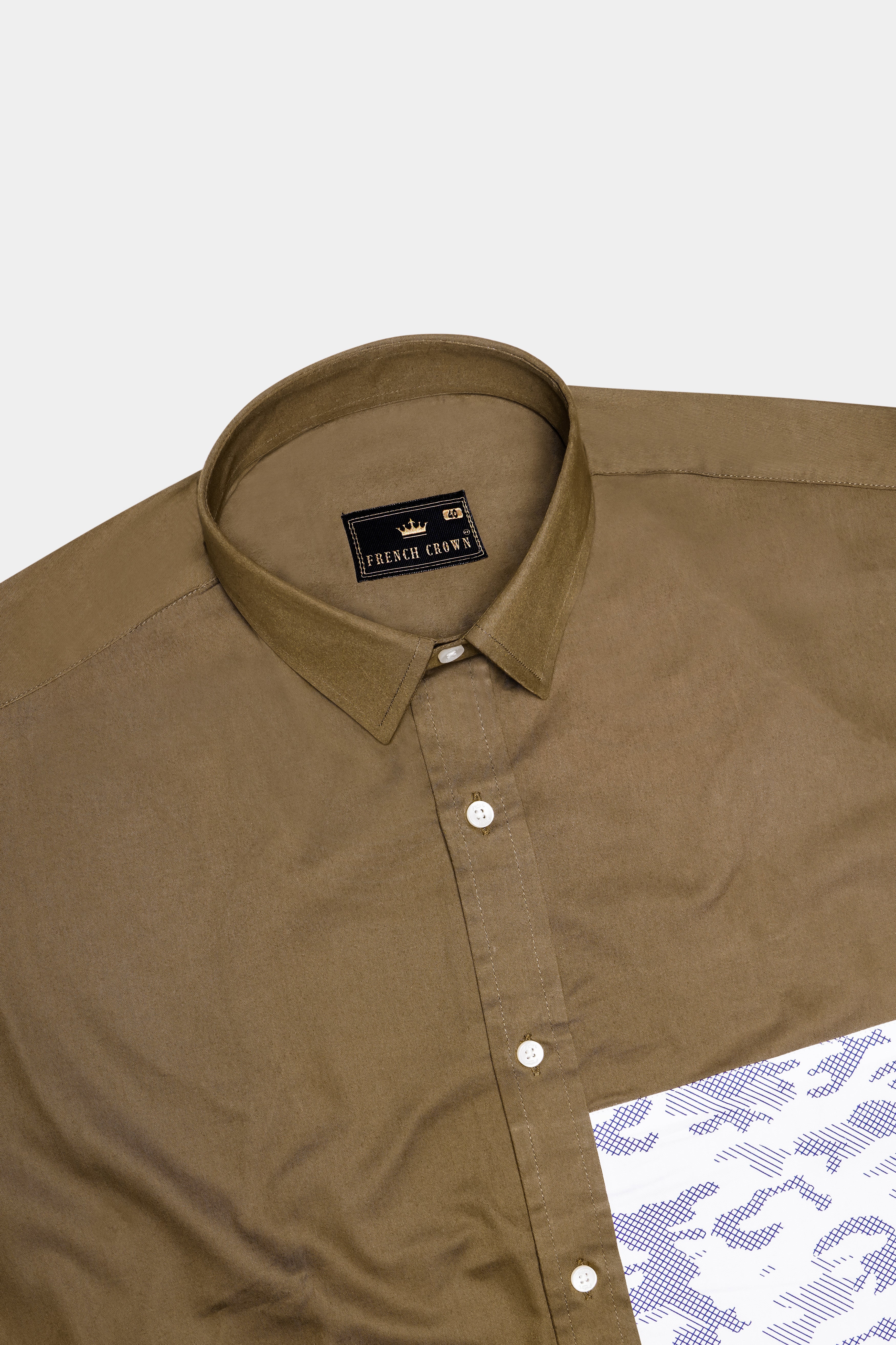 Hemlock Brown with Bright White Stitched Design Super Soft Premium Cotton Designer Shirt.