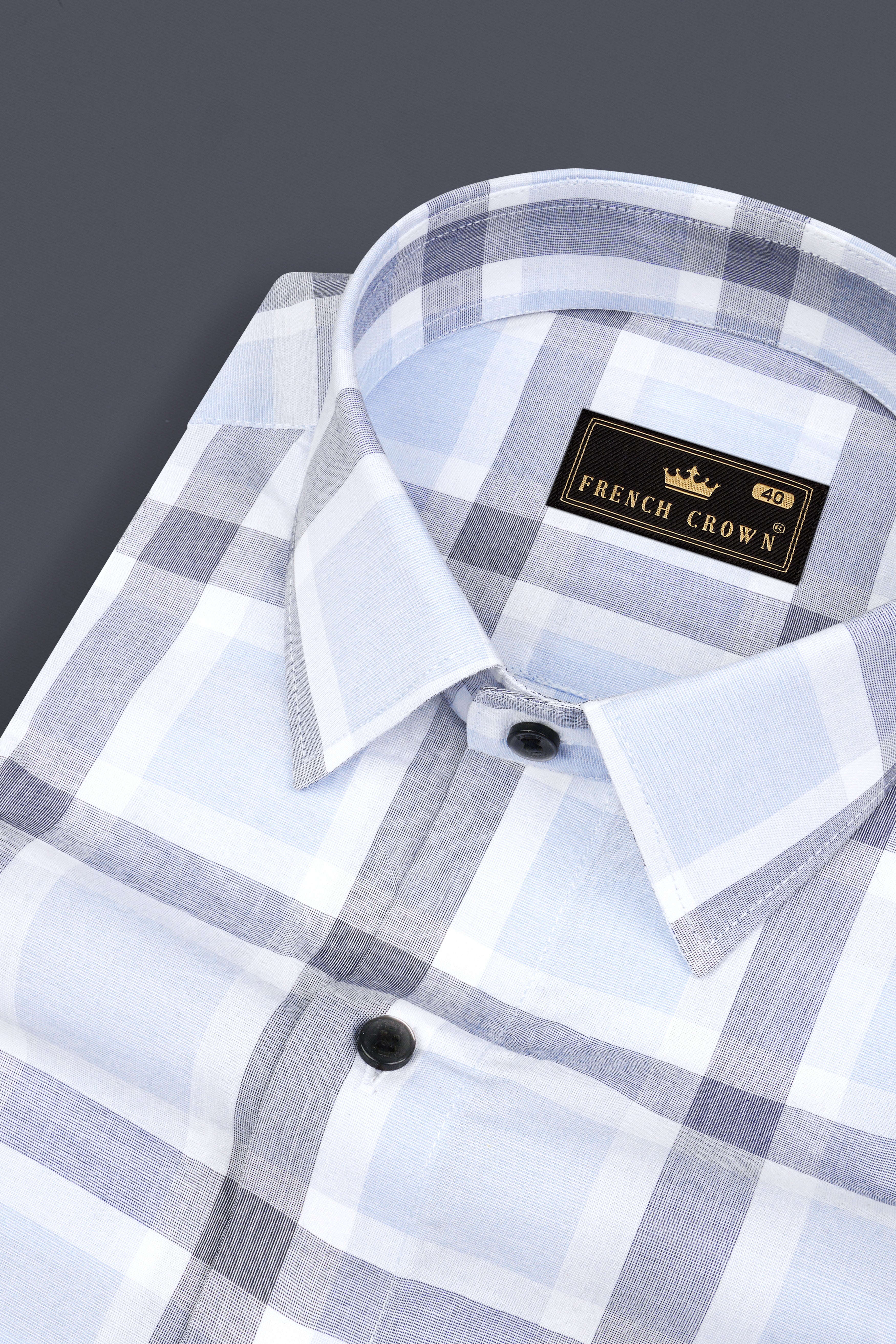 Gainsboro Blue Windowpane Premium Cotton Shirt