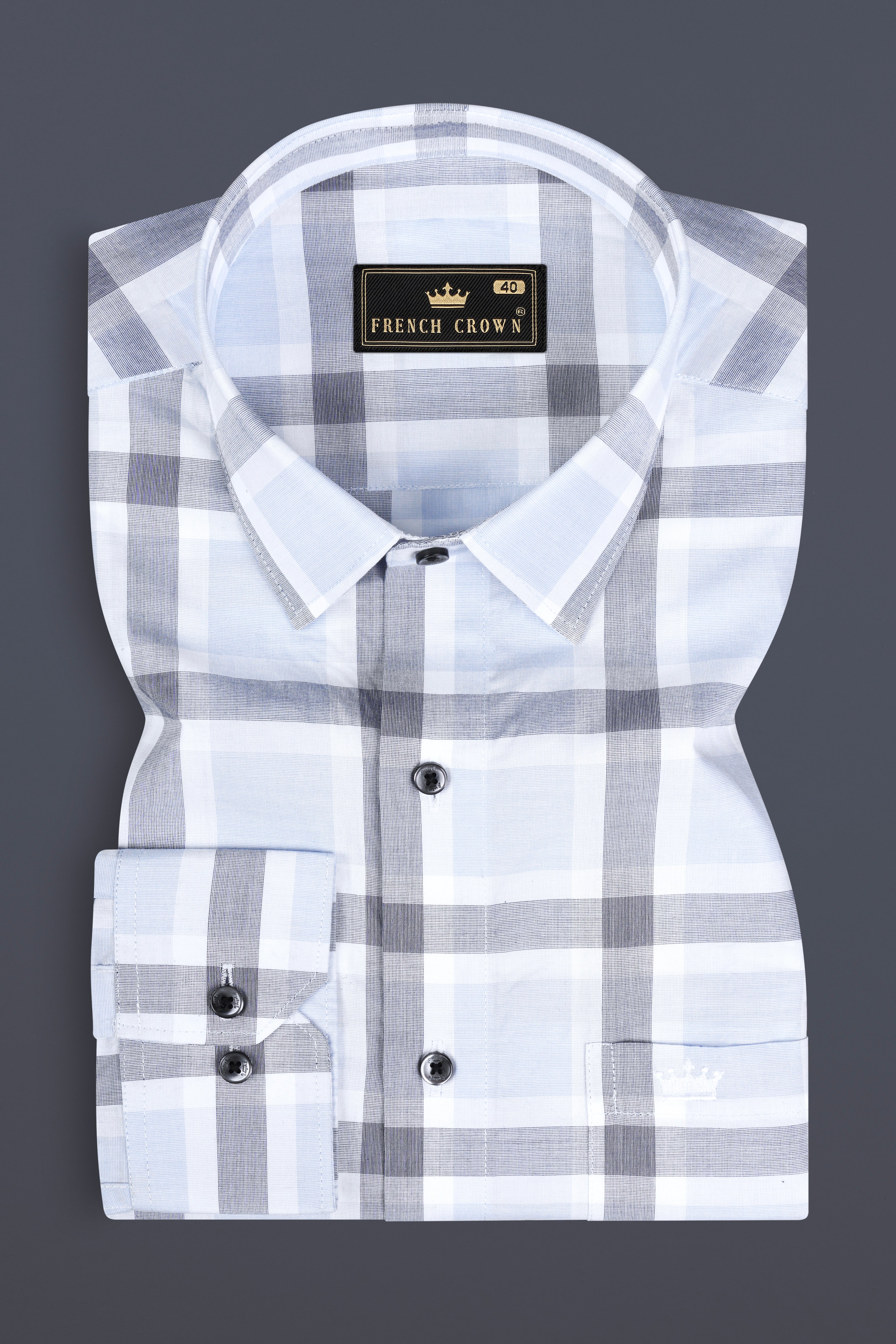 Gainsboro Blue Windowpane Premium Cotton Shirt