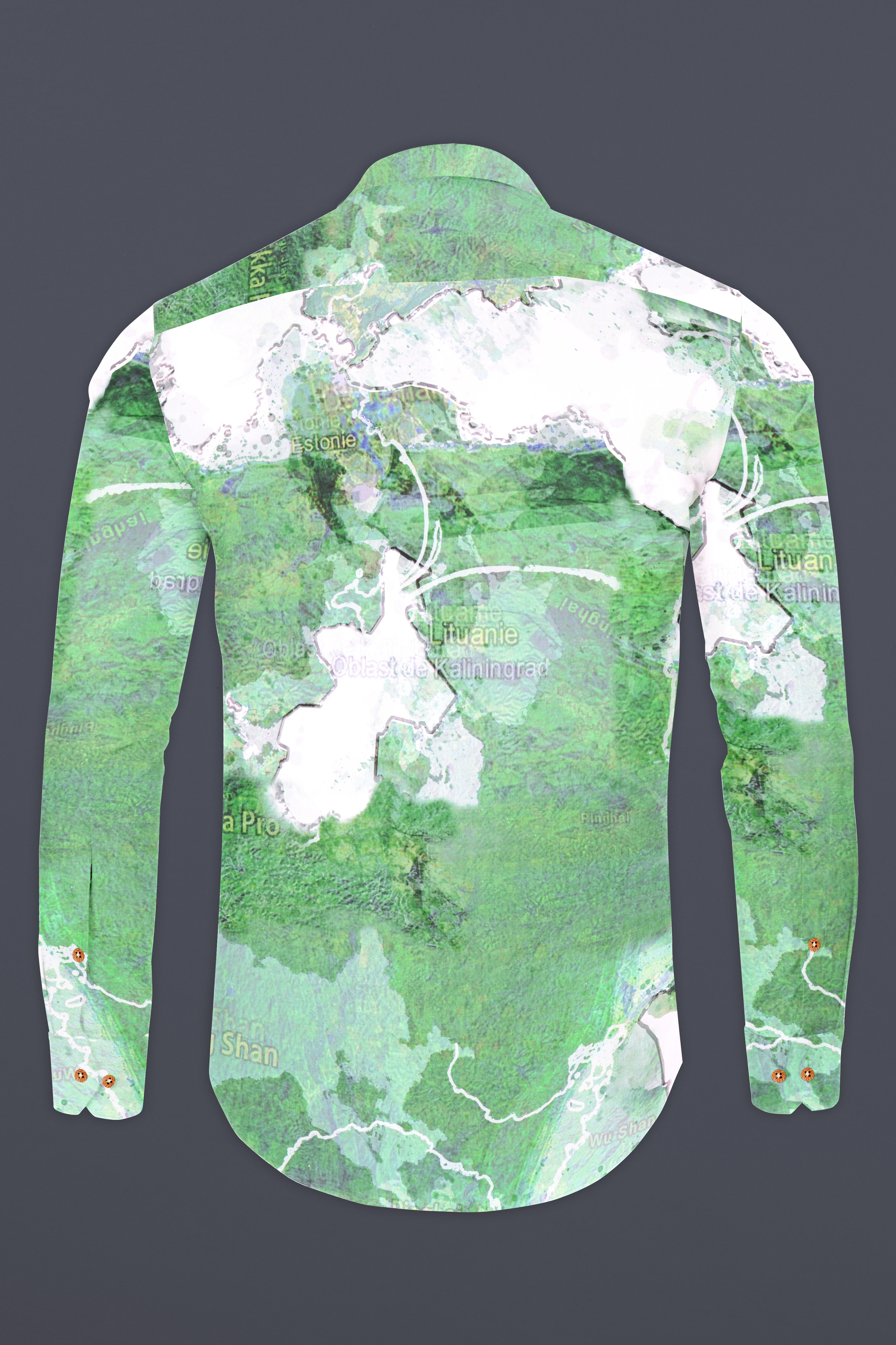 Spring Leaves and Bright White Map Printed Designed Premium Cotton Kurta Shirt