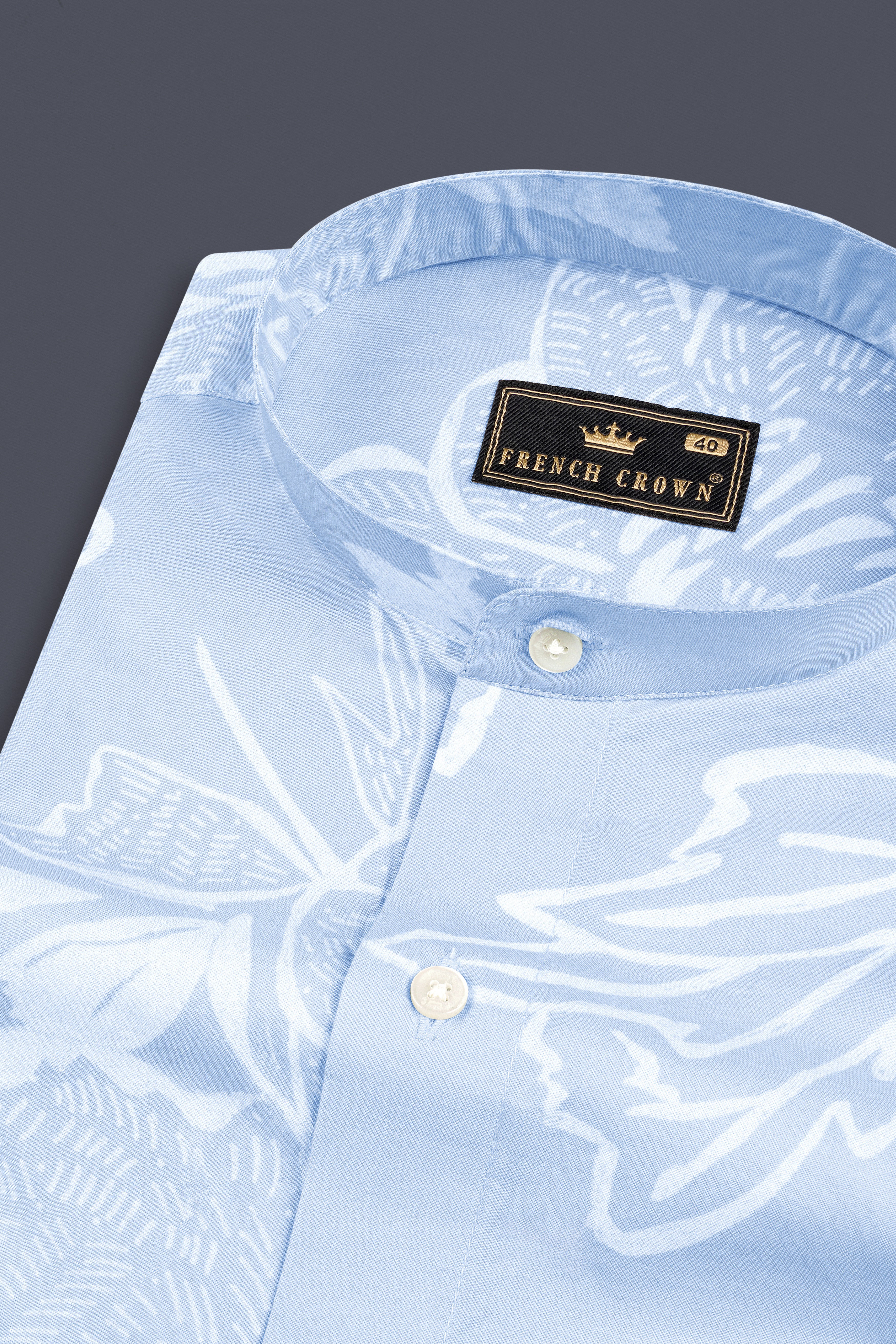 Cloudy Blue Hibiscus Flowers Printed Premium Cotton Shirt